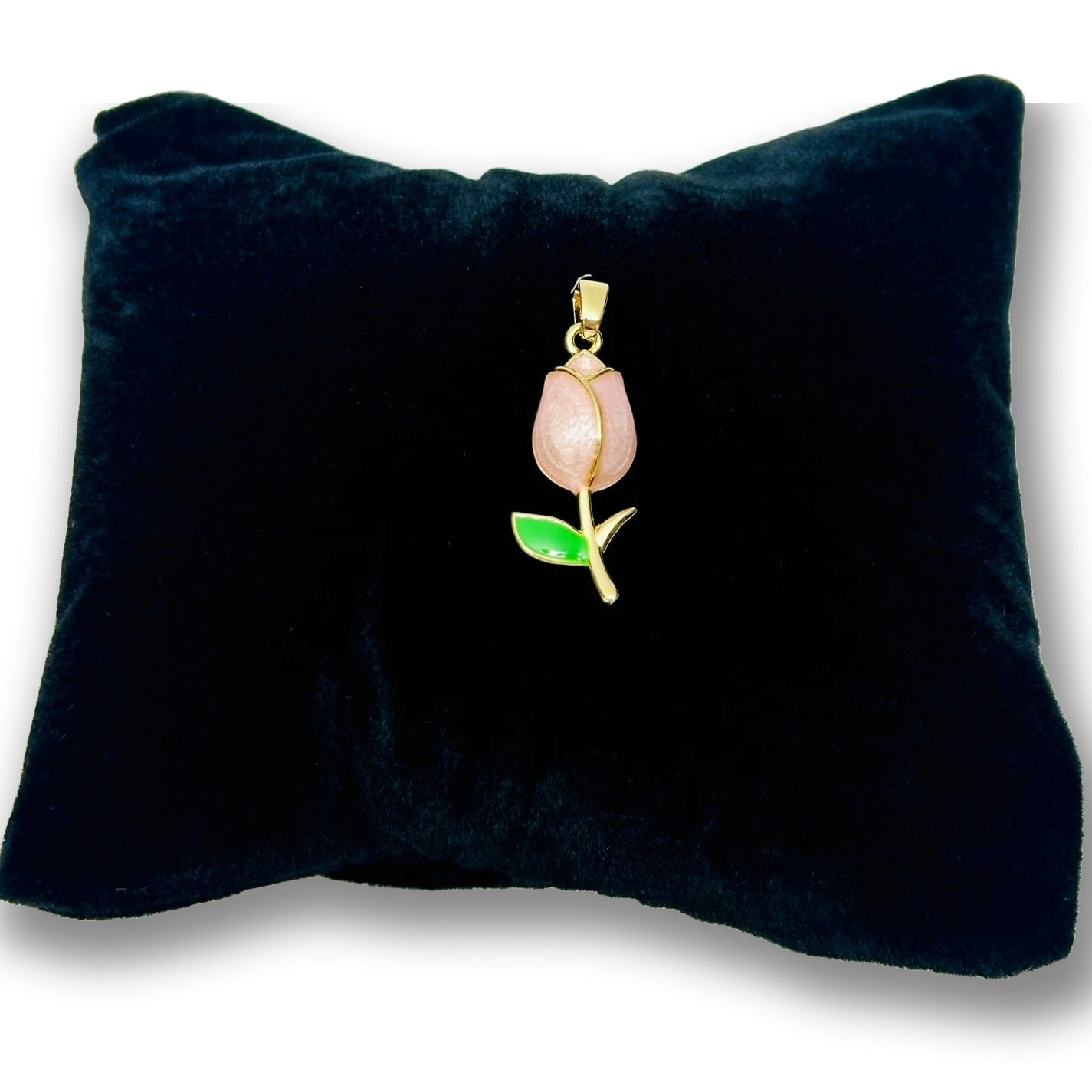 18k Gold and Pink Pearled Tulip Charm, 29x10mm