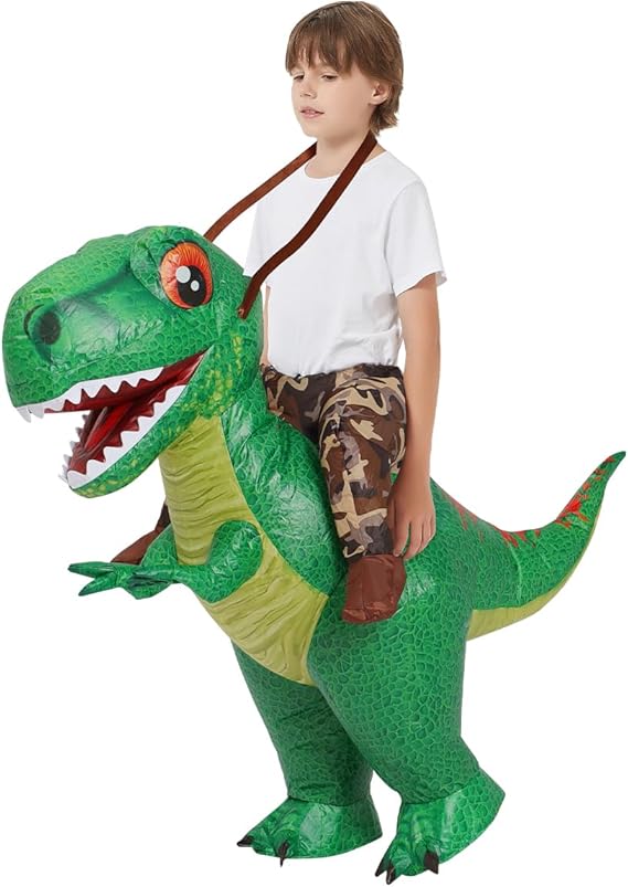 GOOSH Inflatable Dinosaur Ride-on Green Dino Halloween Costume for Kids and Adults