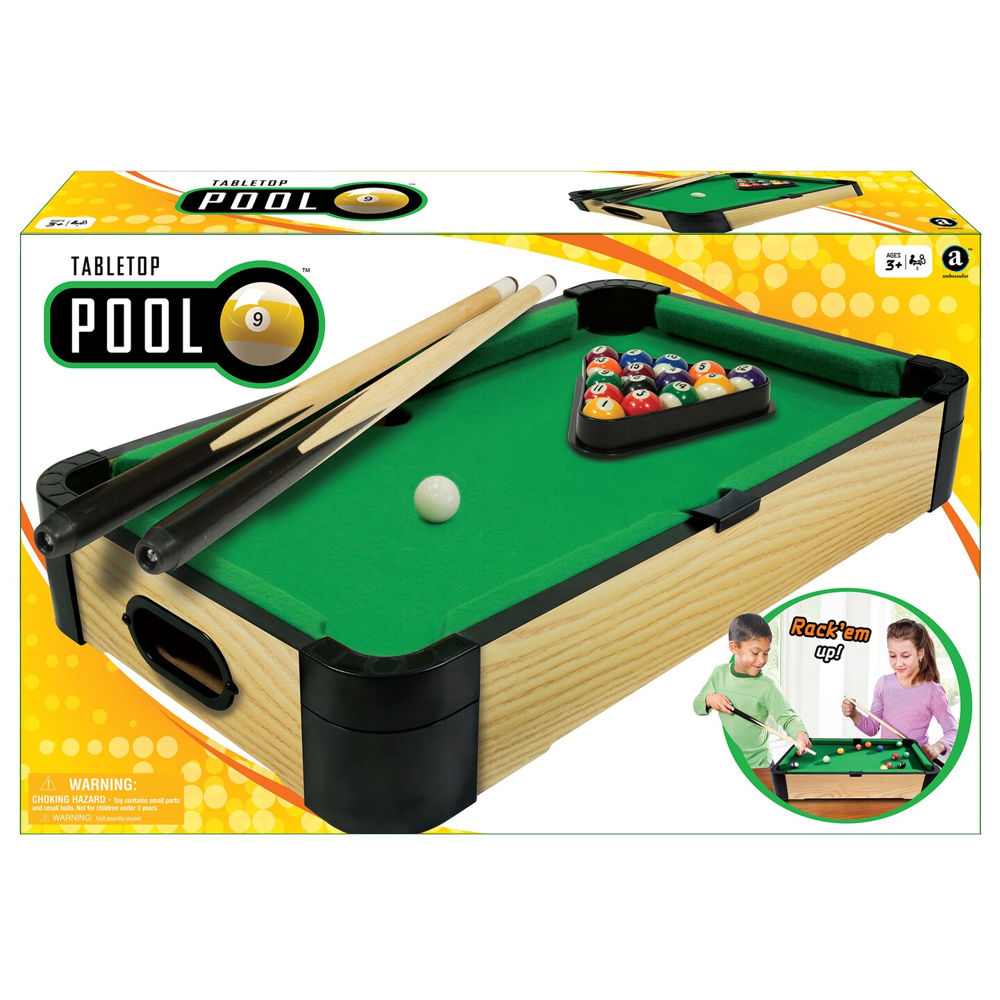 Ambassador Games: Tabletop Pool - 20" - Compact Traditional Billiards Arcade Game, Quality Wood, Mini Classic Game Set, Adults & Kids 3+, 2 Player