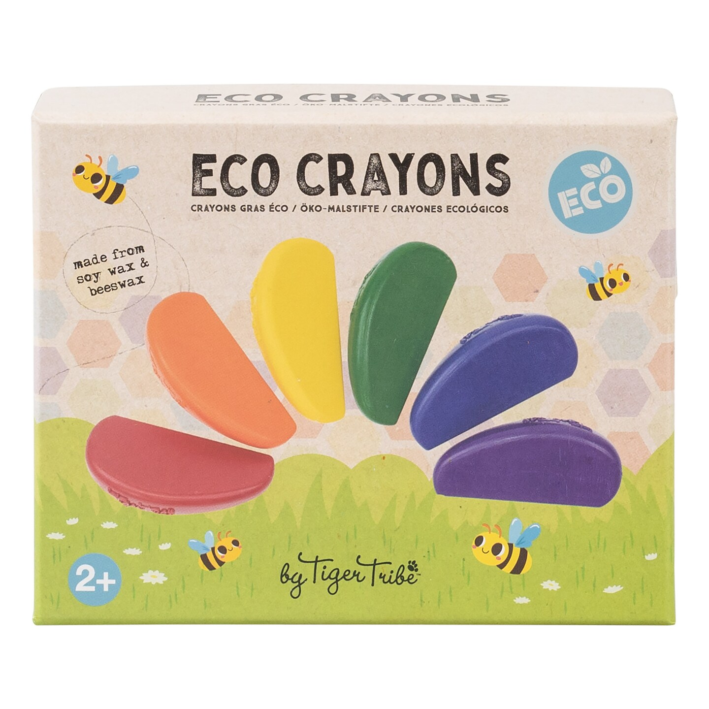 Tiger Tribe: Eco Crayons - 6 Rainbow Color Crayons, Made From Soy Wax & Beeswax, Unique Shape To Help Develop Child Grip, Art Supplies, Kids Ages 2+