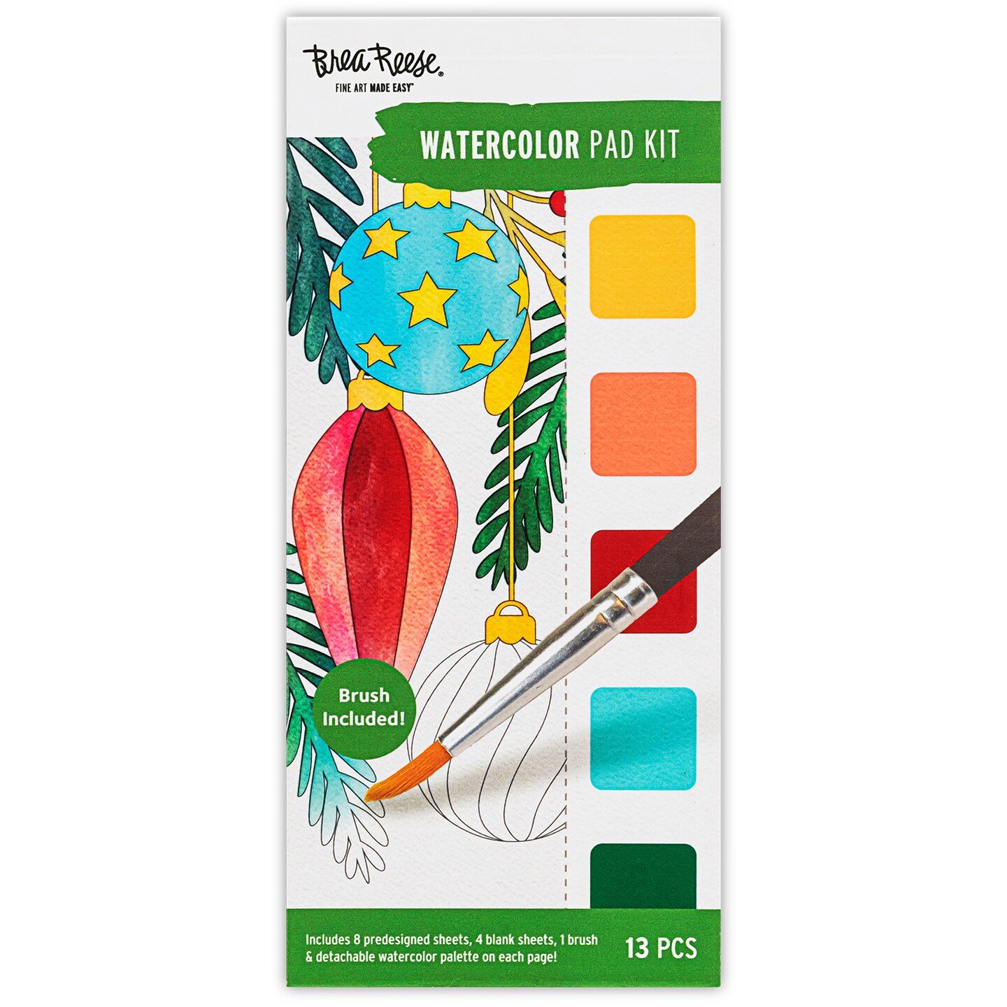 Brea Reese: Watercolor Bookmark Pad - Holiday Cheer  - Compact Paint Palette, 8 Holiday Themed Pages &#x26; 4 Blank Sheets, Festive Adult Art Kit