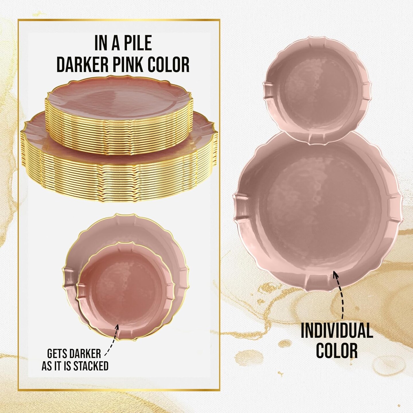 Trendables Plastic Plates for Party Fancy Plastic Dinner Plates For Guest 7.5 inch Dessert Plates & 10 Inch Thin Delicate Disposable Dinnerware Charger Plate Set