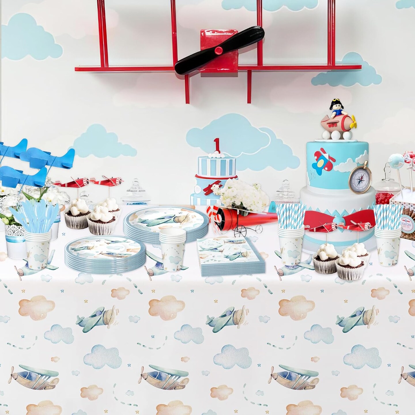 Baby Shower Airplane Party Decorations Tableware - Serves 24 (Blue)