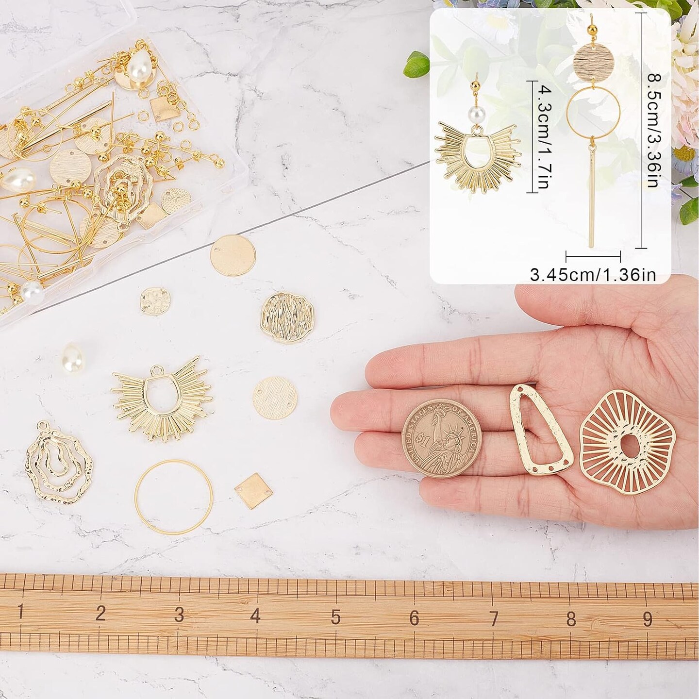 1 Box DIY 10 Pairs Flat Round Charms Geometry Earring