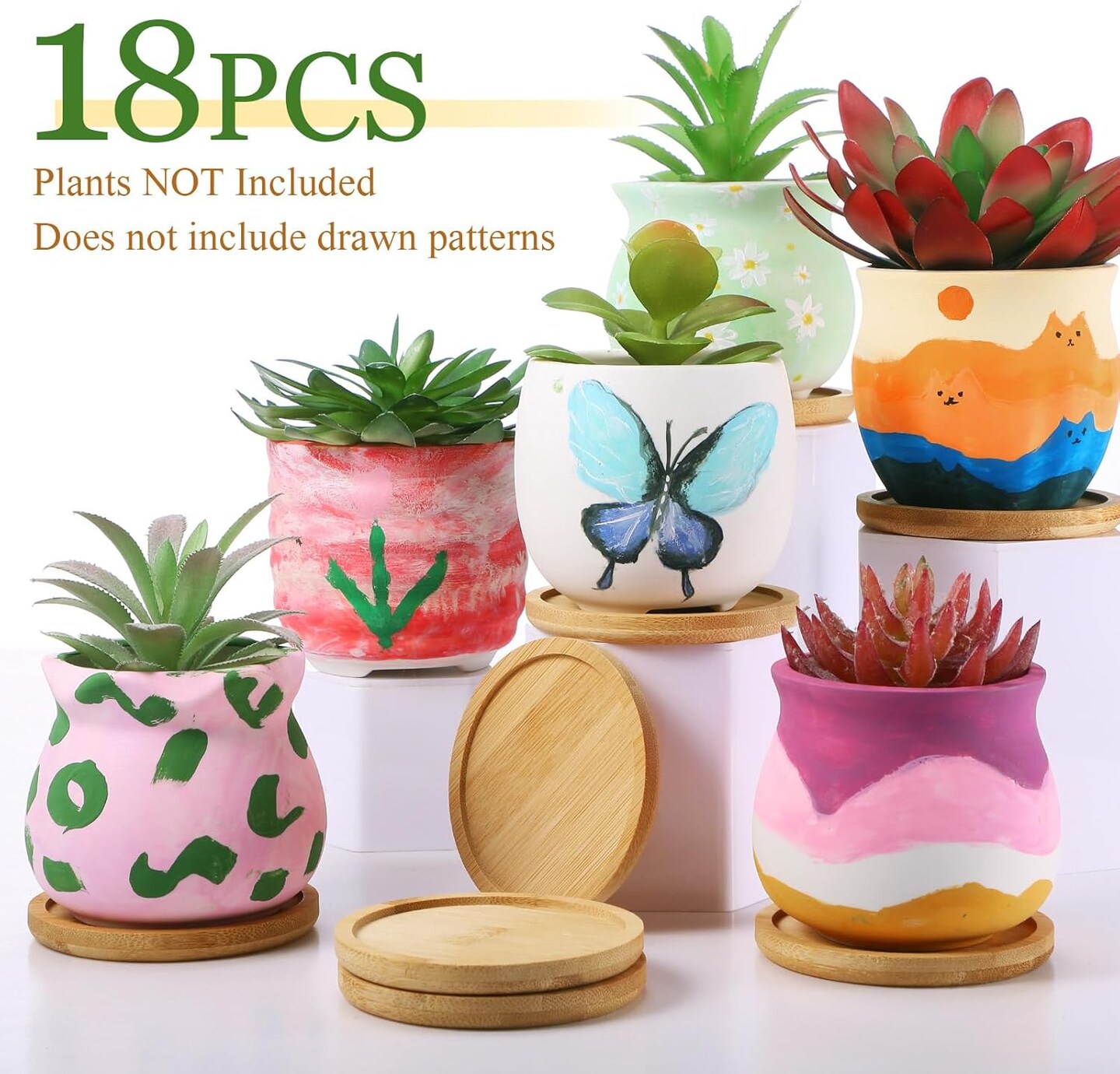 12 Pcs 3.5 Inch DIY Ceramic Succulent Pots Paint Craft Kit