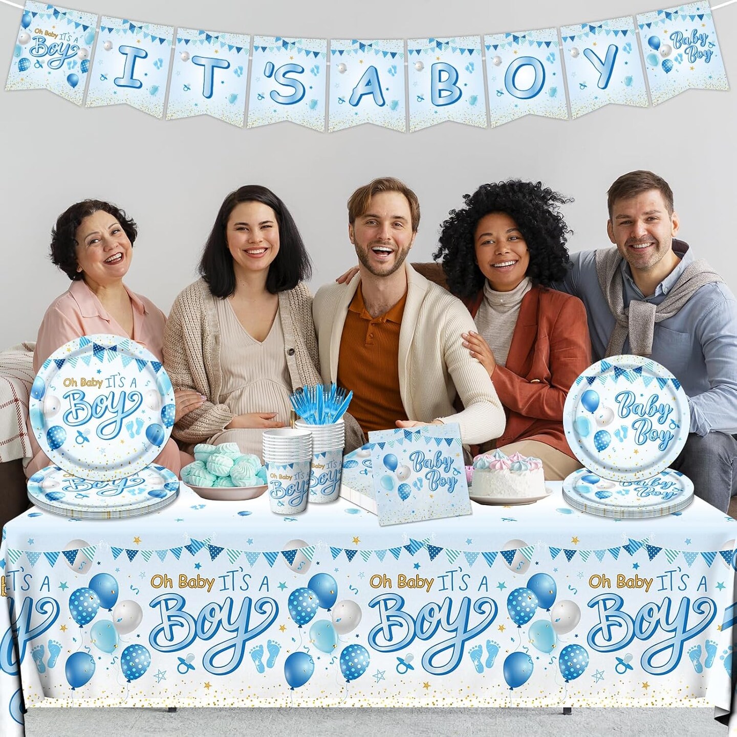 It's a Boy Baby Shower Party Supplies with Baby Boy Plates Napkins Cups Banner Tablecloth