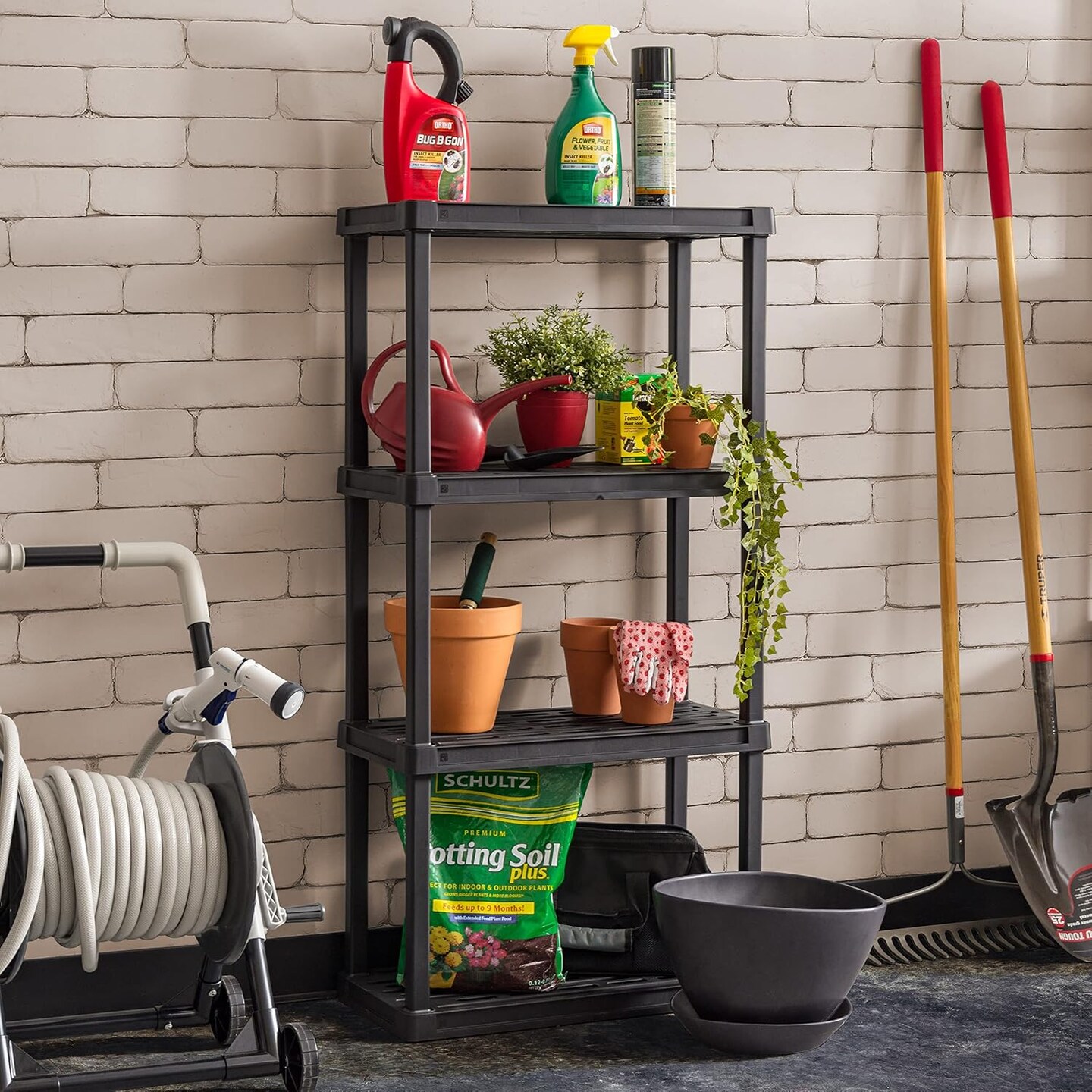 Heavy Duty Plastic Storage Shelves - 4-Tier (Black) 12"D x 24"W x 48"H