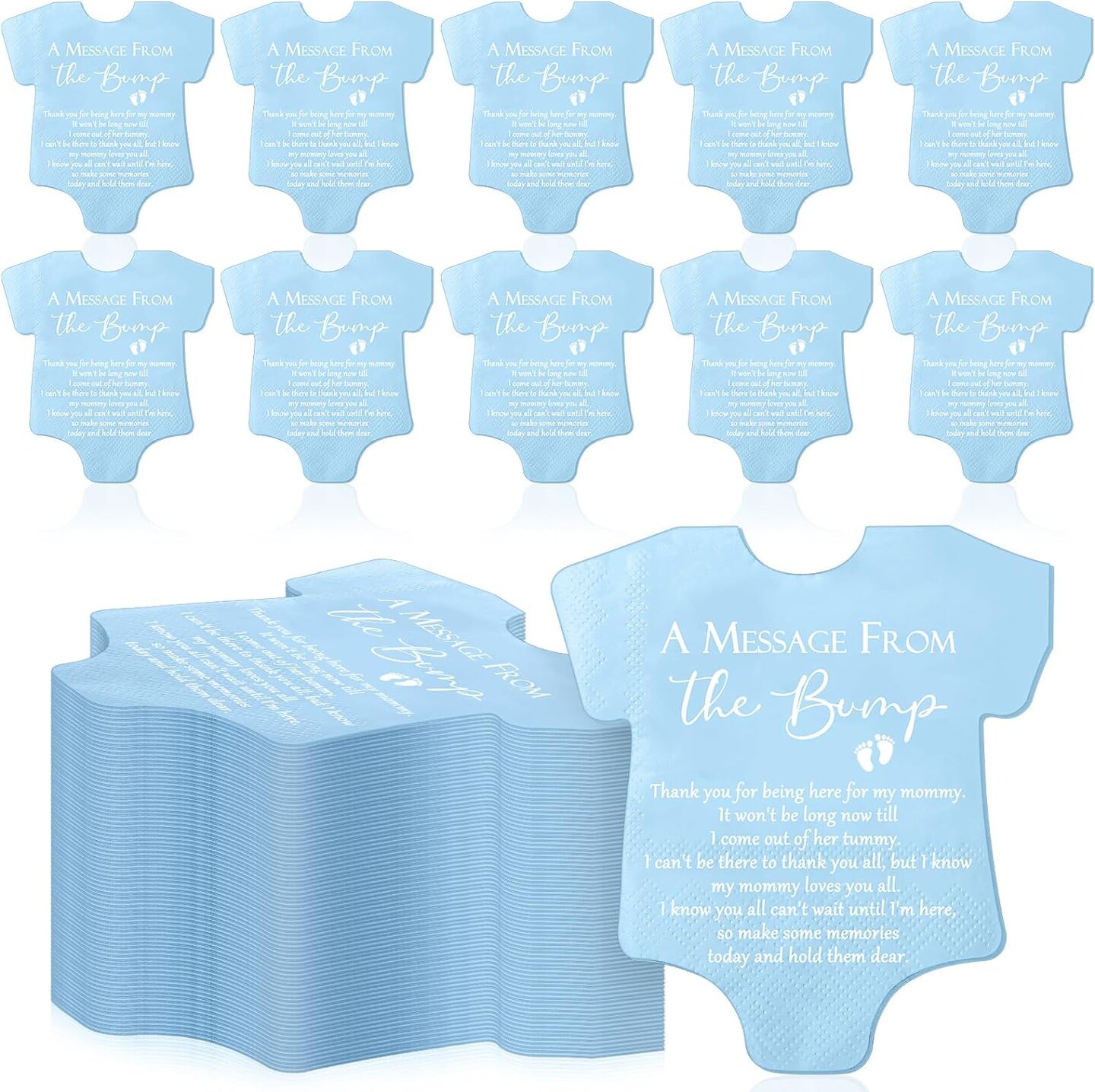 100 Pcs Small Baby Shower Napkins Bodysuit (Blue)
