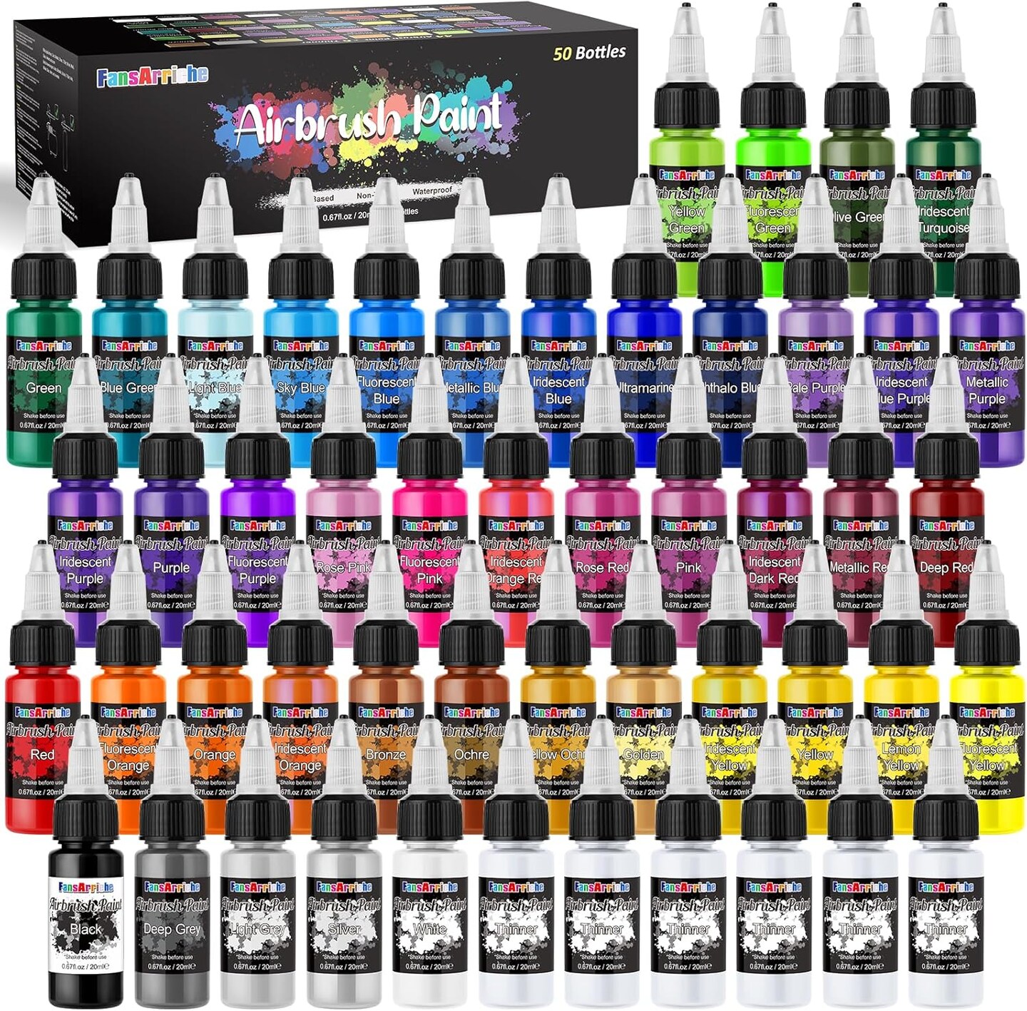 Airbrush Paint, 44 Colors with 6 Thinners Acrylic Air Brush Paint Set