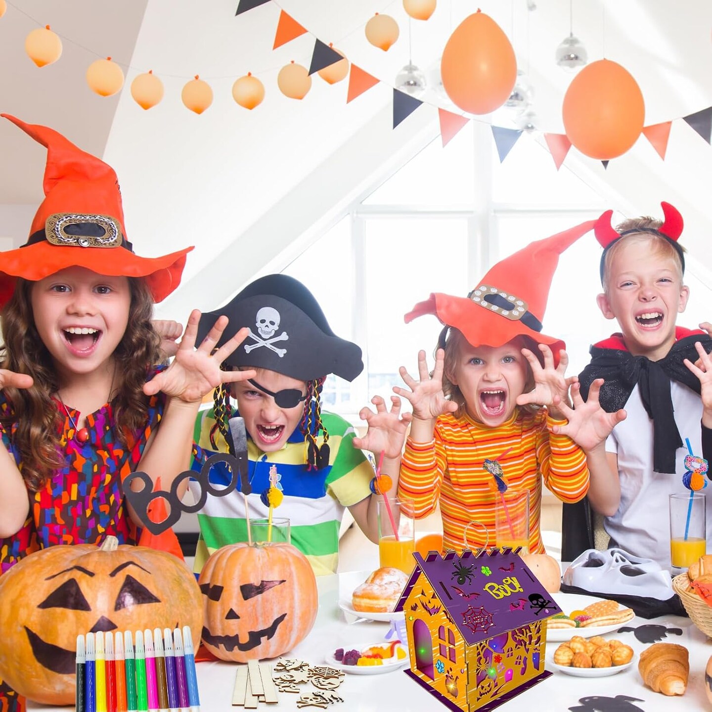 6 Set Halloween Craft Kit&#xFF0C;DIY Wooden Halloween Castle House Craft Kit