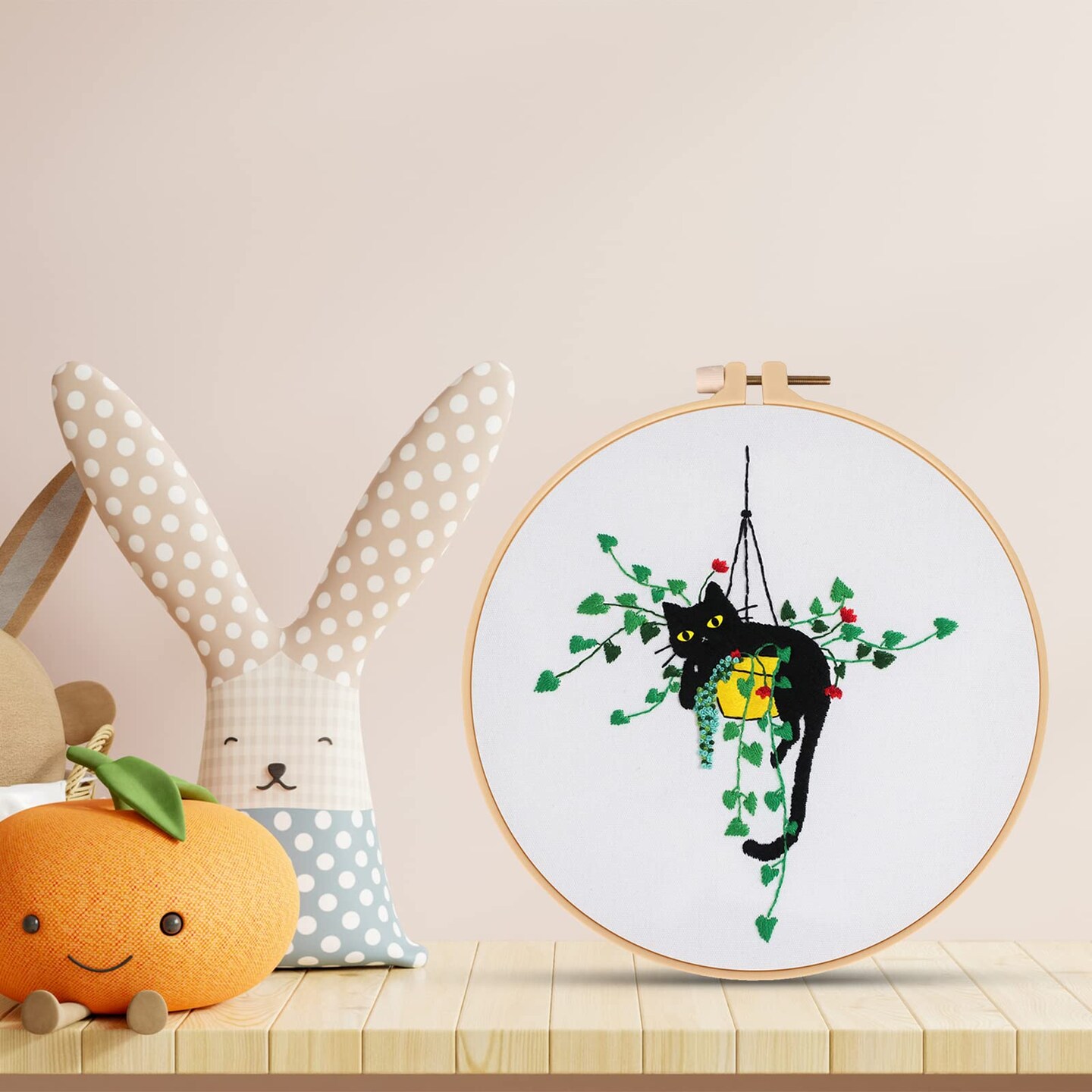 Louise Maelys Embroidery kit for Beginners,Cat Stamped Pattern Cross Stitch Kits for Adult Including Cloth,Hoop,Color Threads,Needles and Instruction