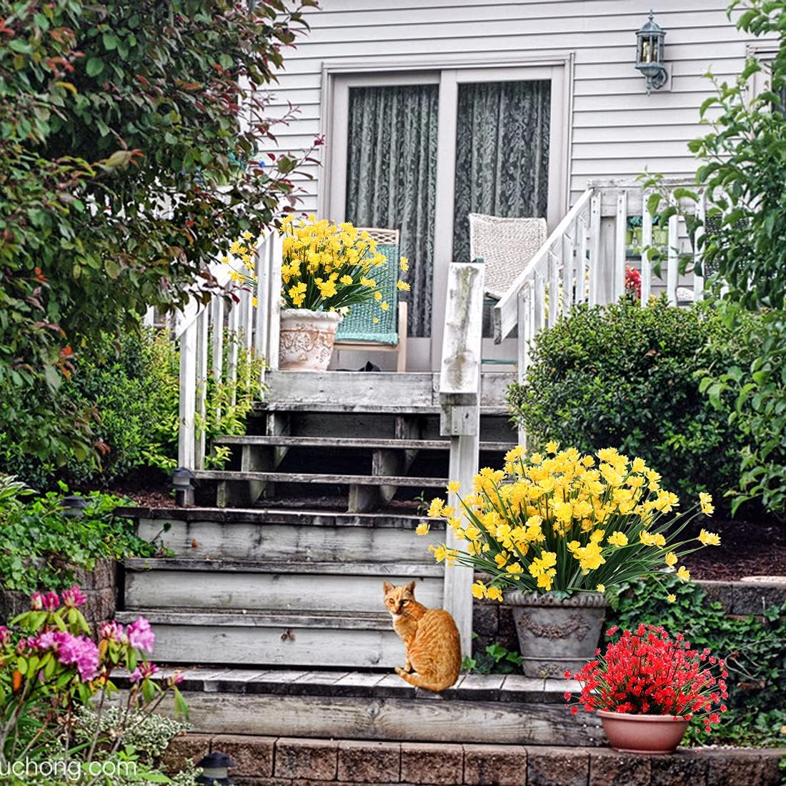 6PCS Artificial Flowers Greenery Faux Plastic Bushes (Yellow)