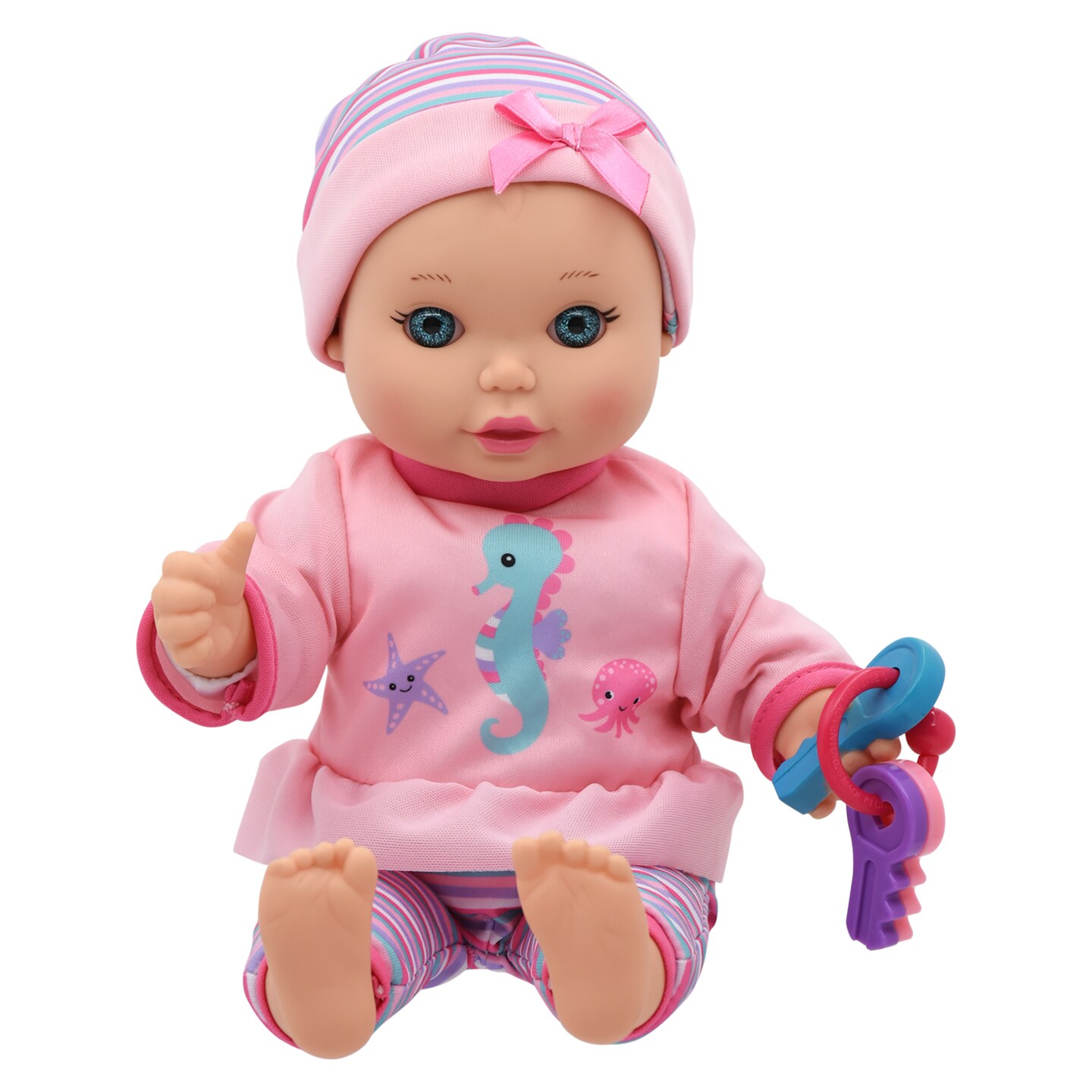 Little Darlings: Fun With Keys - 12&#x22; Baby Doll - Seahorse-Pink-Blue-Purple - Soft Body, Makes Sounds &#x26; Shakes Keys, Interactive Toy, Kids-Toddlers 2+