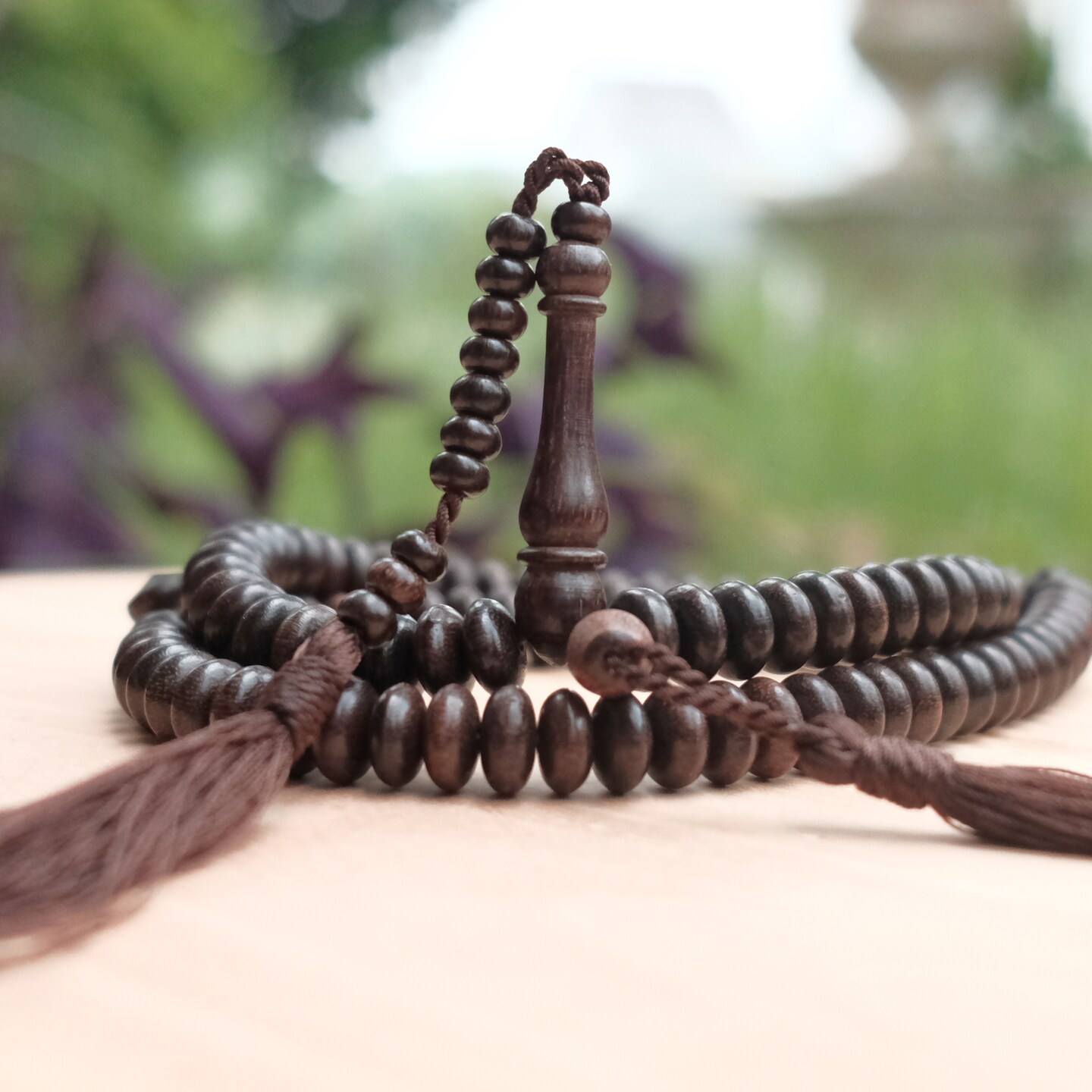 Tamarind Wood Tunisian Tasbih - Handcrafted 9mm Flat Oval Beads