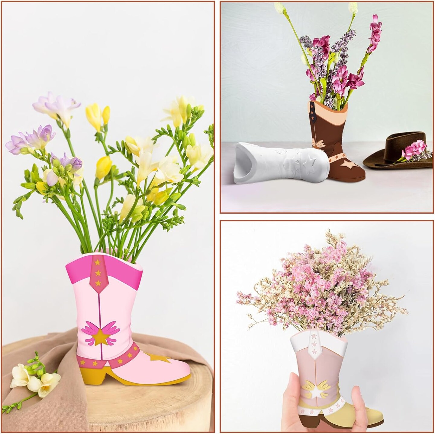 6 Set Paint Your Own Ceramic Vase Kit - Cowboy Boots