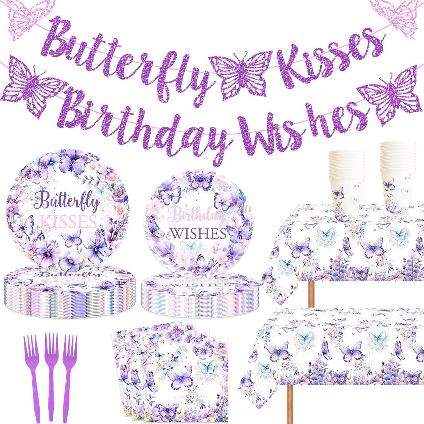 4 Pcs Butterfly Birthday Purple Butterfly Table Covers