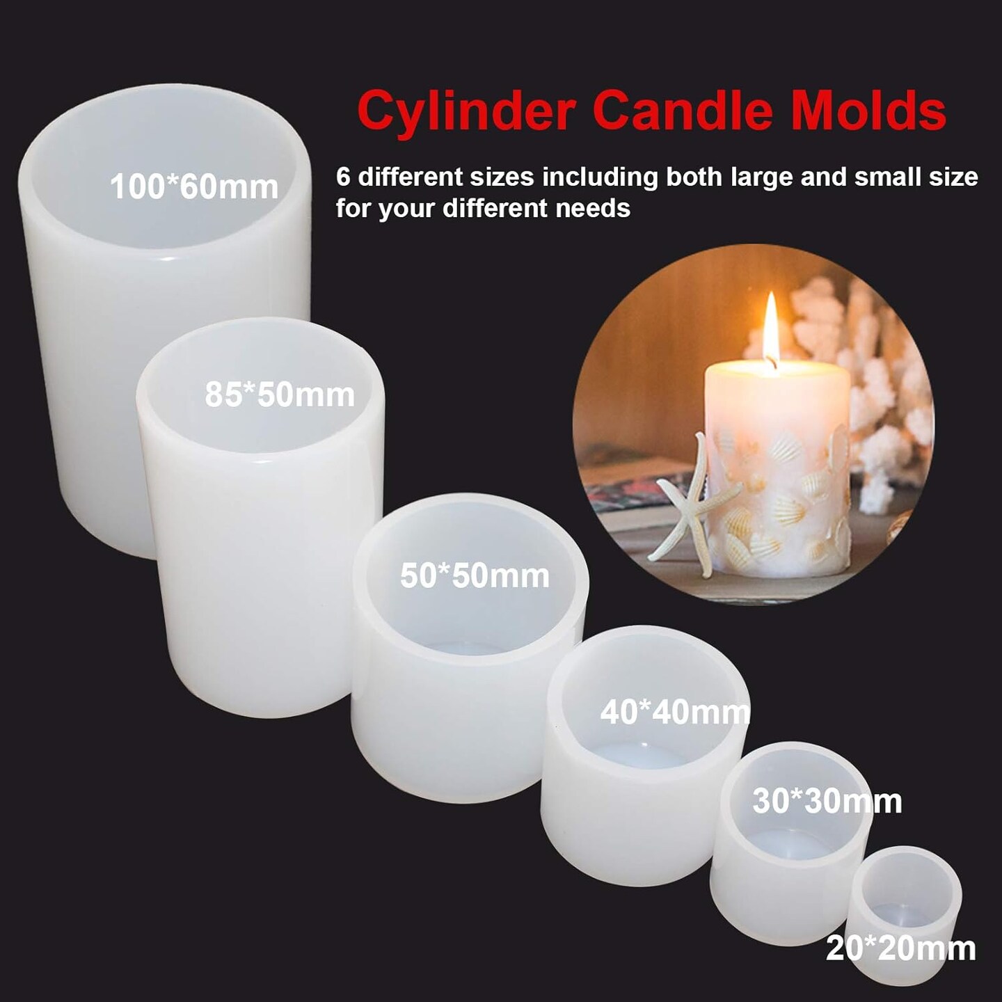 6 Pieces Cylinder Silicone Candle Molds Pillar Candle Silicone