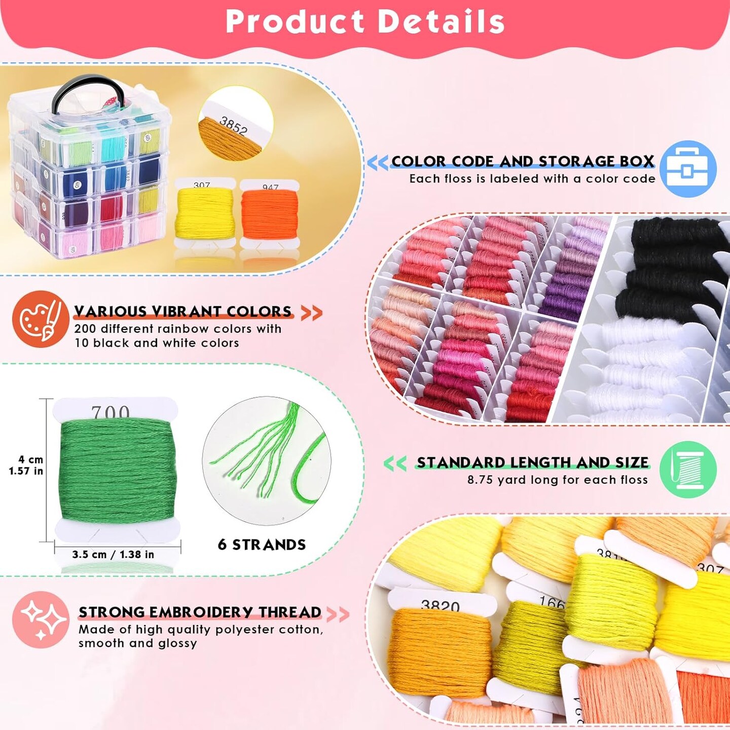276 Pack Embroidery Floss Thread Kit(210 Colors)