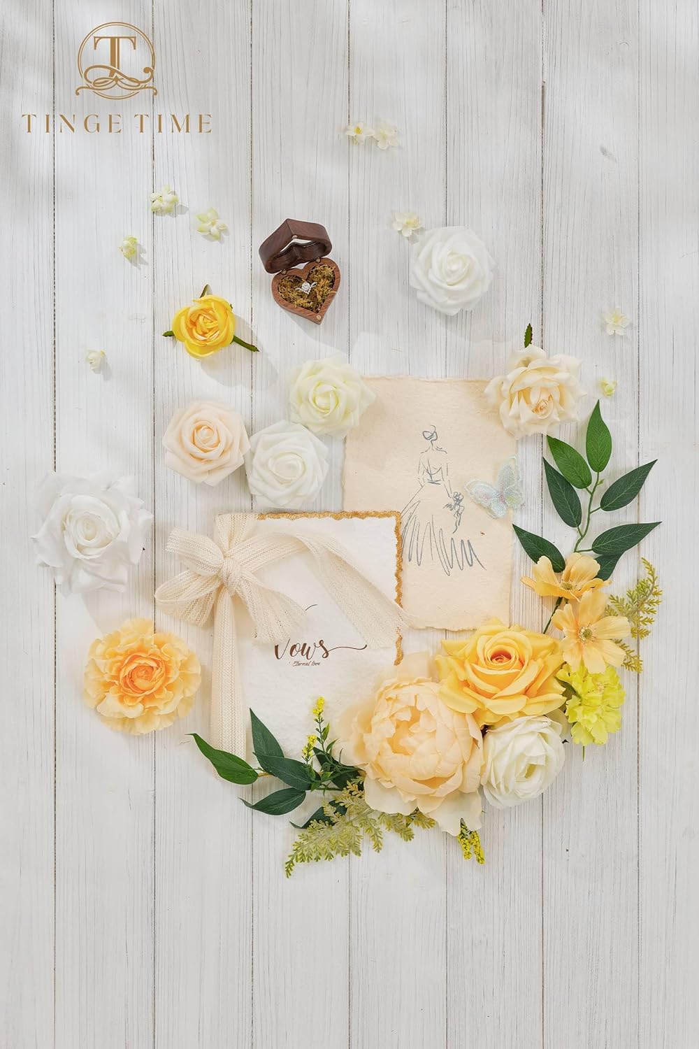 Artificial Flowers Combo Mix Silk Flowers Yellow Roses w/stem (Yellow & Champange) 2.55"D x 11.41"W x 10.43"H