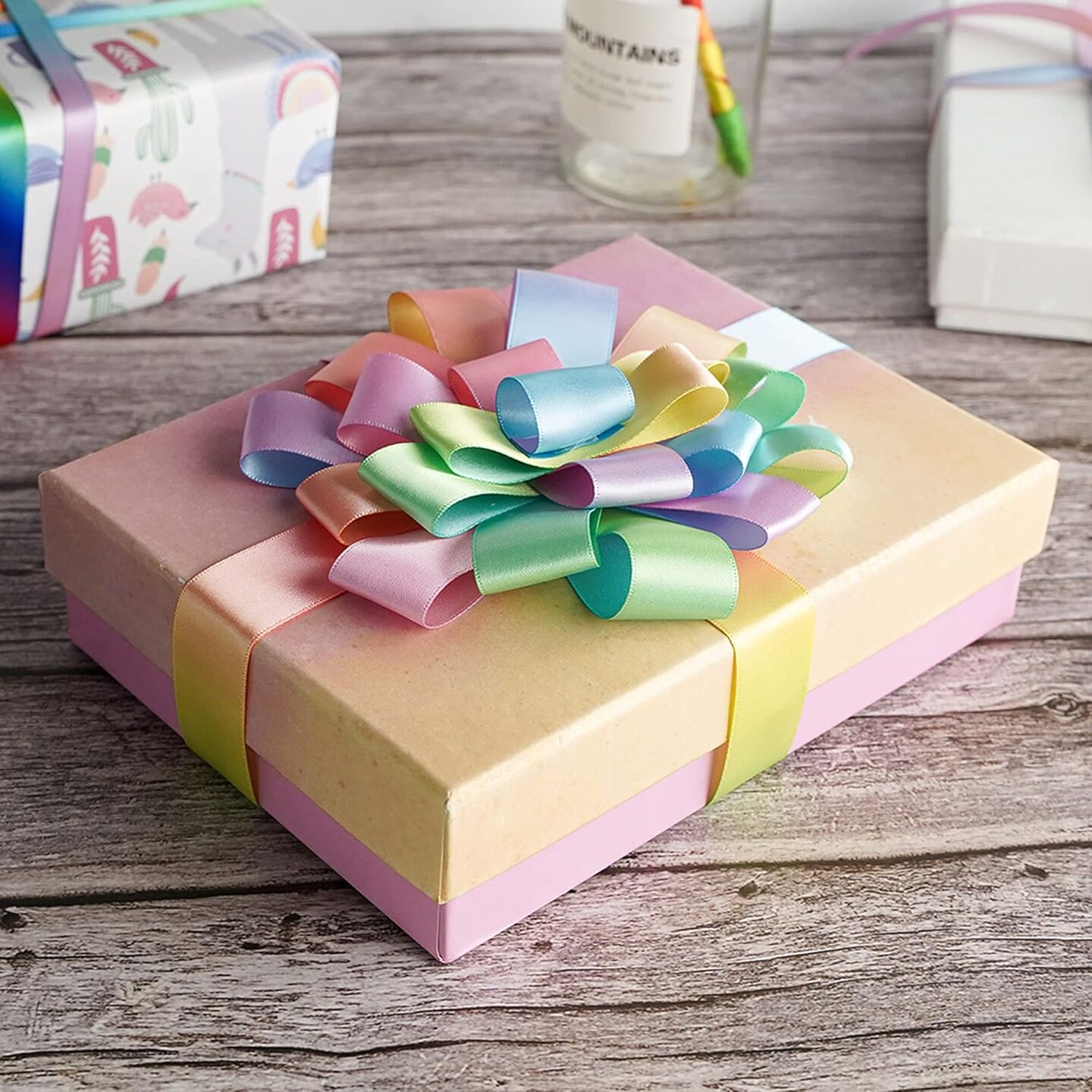 1 inch - Pastel Rainbow Ribbon Perfect for Gift Wrapping(Pastel Satin)