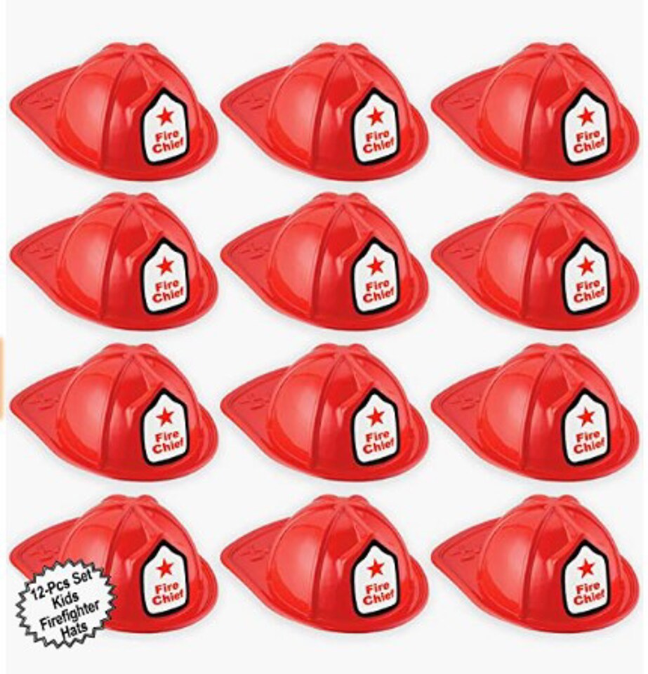 Child Size Firefighter Hats, Pretend Play Costume Helmets, Red Plastic Fire Chief Hats, 12 Pack