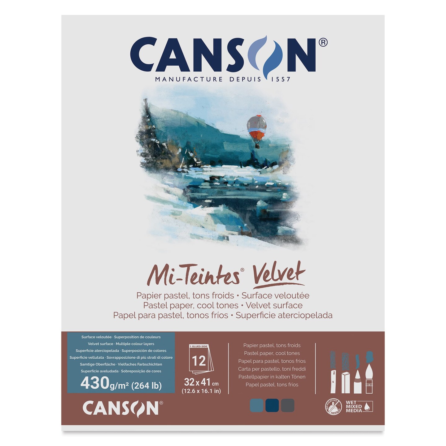 Canson Mi-Teintes Velvet Paper Pad - 12.6" x 16.1", Cool Tones, 12 Sheets