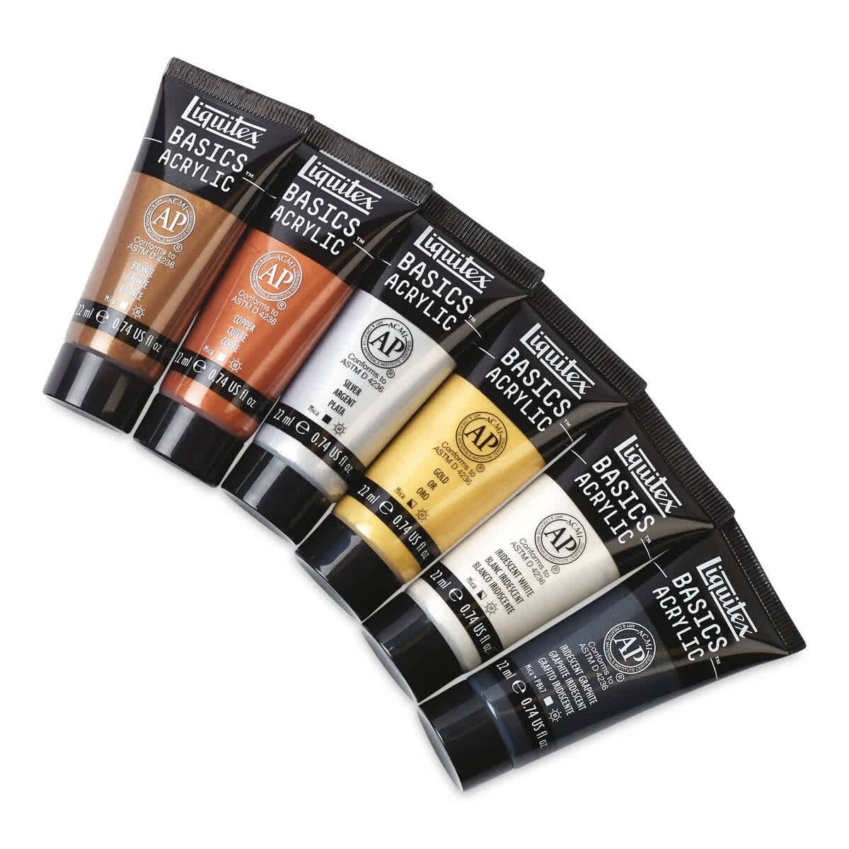 Liquitex Basics Acrylic Paints - Set of 6, Metallic and Iridescent, 22 ml