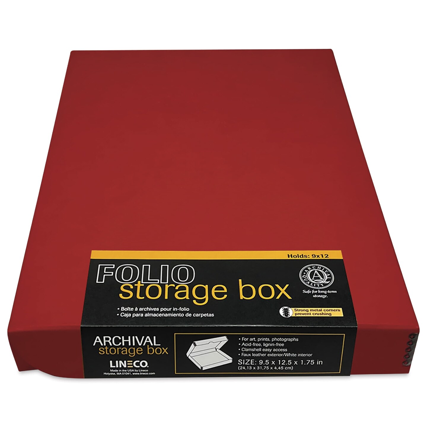 Lineco Folio Archival Storage Box - Red, Faux Leather, 9" x 12"