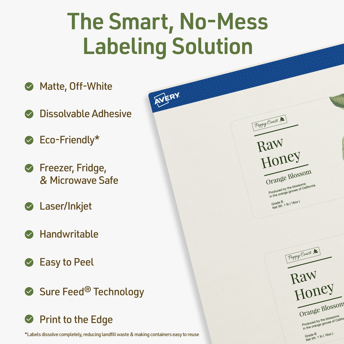 Avery Dissolvable Labels, 2.5&#x22; x 5&#x22; Rectangle