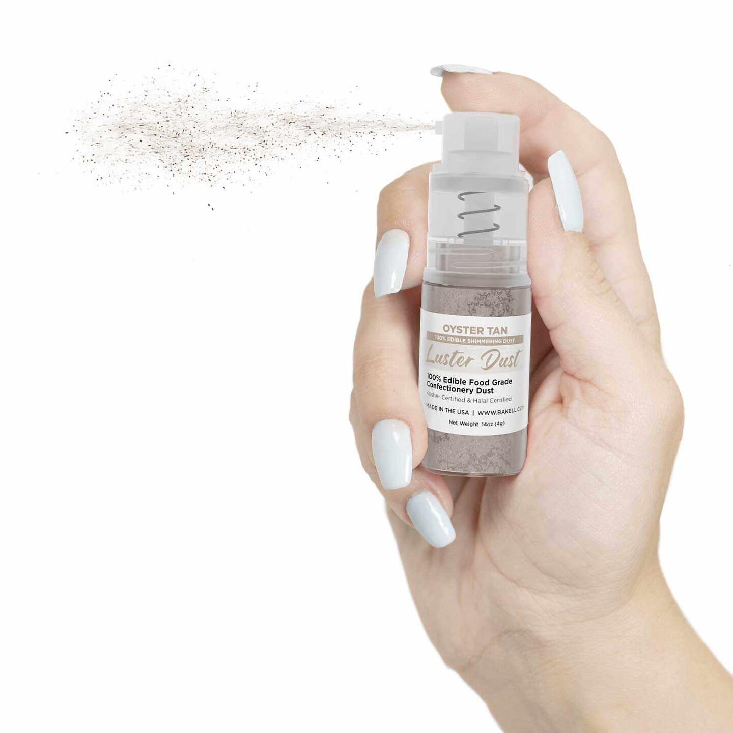 Bakell - Oyster Tan Luster Dust (4g, 1x Pump) Edible Vegan Dust & Paint for Baking, Desserts and Beverages