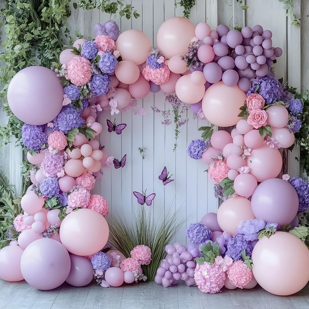 Pastel Pink & Purple Balloon Garland Kit – Double-Stuffed Latex Balloons for Bridal Shower, Baby Shower & Party Decor