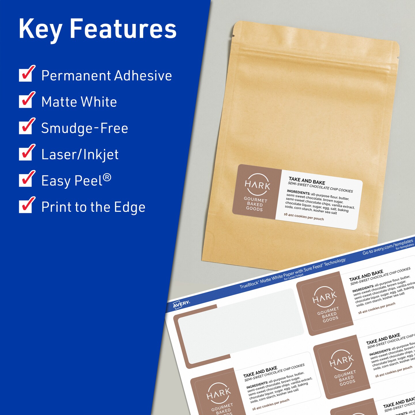Avery TrueBlock Matte White Paper Labels,  1-1/2&#x22; x 3-3/4&#x22; Rectangle