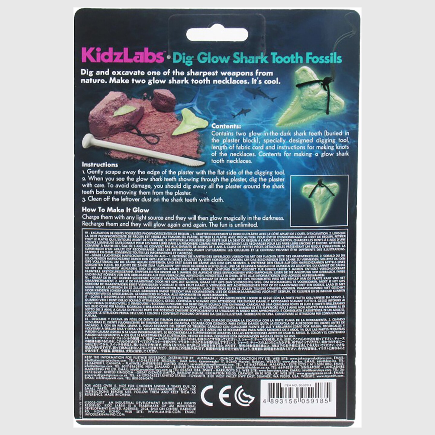 4M: KidzLabs: Dig Glow Shark Tooth Fossils - Dig &#x26; Excavate, Make 2 Glow-In-The Dark Tooth Necklaces, Science &#x26; Jewelry Making Craft Kit, Kids Ages 5+