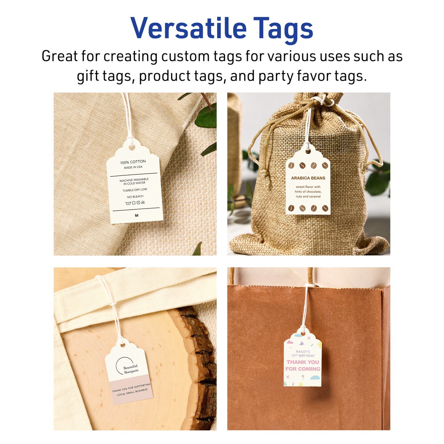 2&#x22; x 1-1/4&#x22; Rectangle Scalloped Edge, Matte Ivory Printable Tags