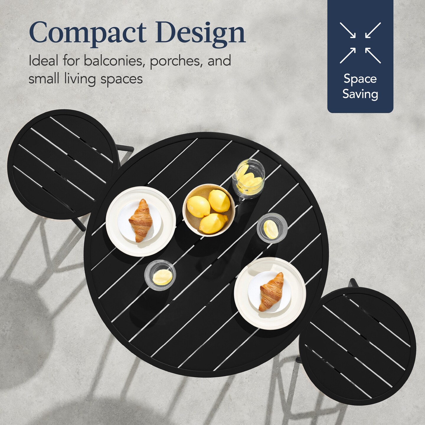 Best Choice Products 3-Piece Steel Patio Bar Height Round Bistro Set w/ Backless Stools, Slatted Design