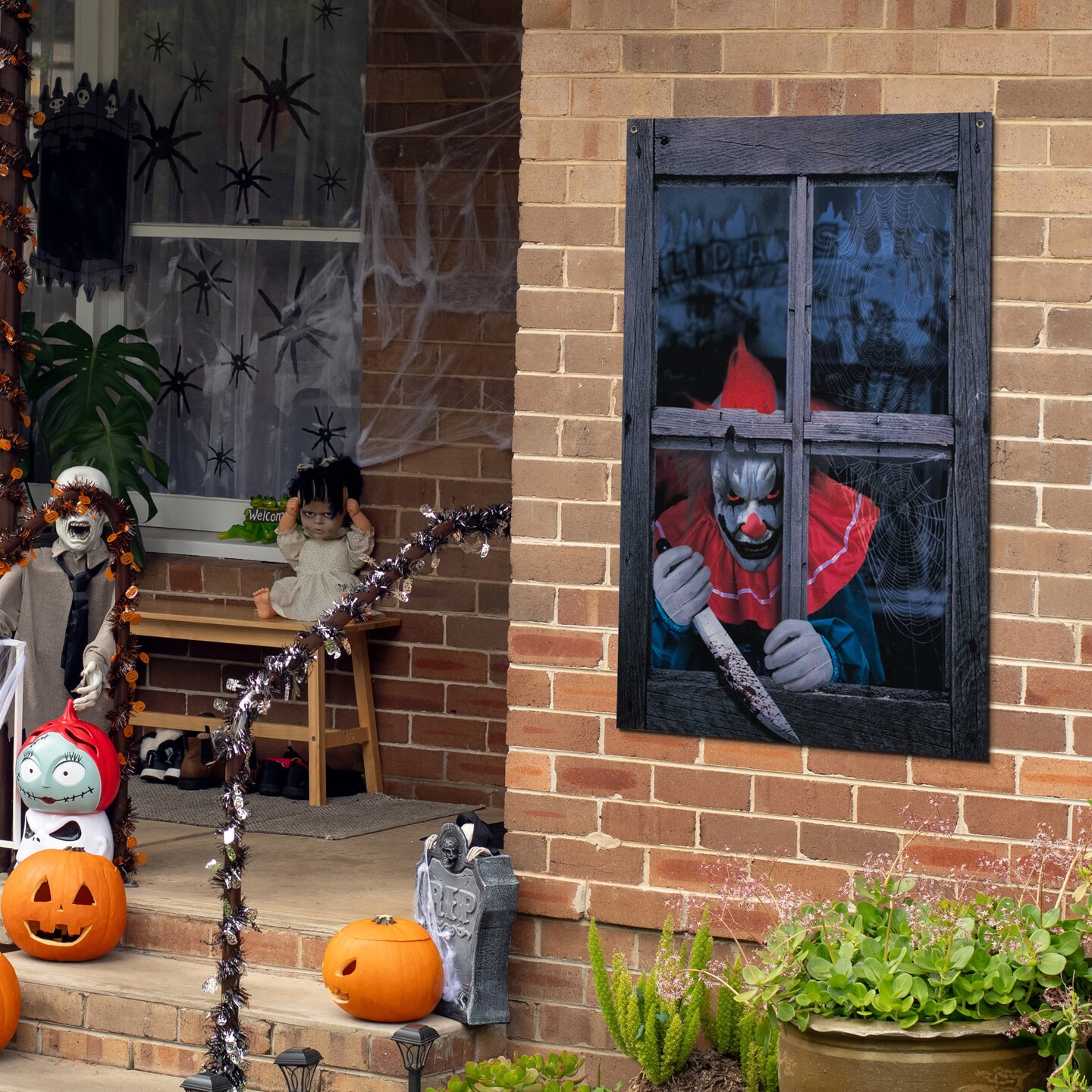Northlight Creepy Clown Scary Halloween Window Decoration - 47"