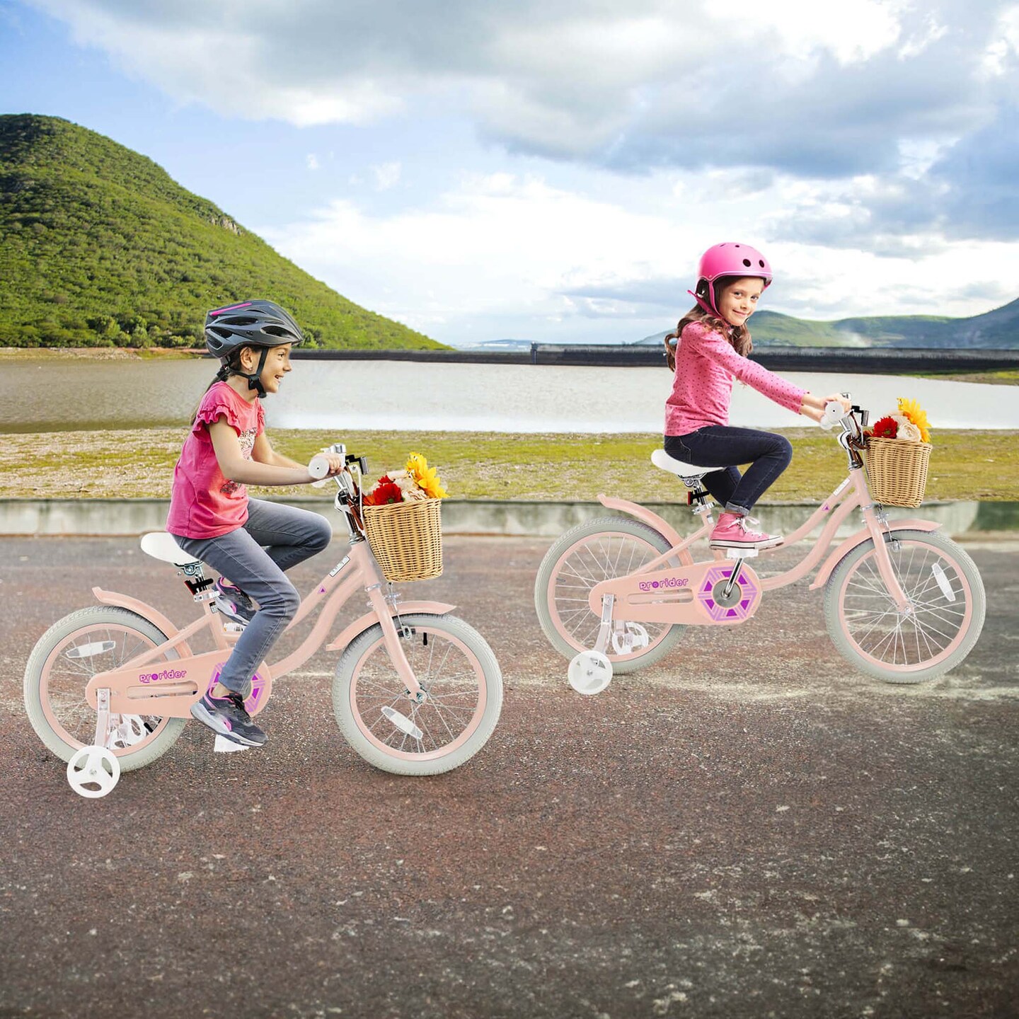 Prorider 16&#x22; Kid&#x2019;s Bike with Training Wheels Adjustable Handlebar Seat Handbrake Blue/Green/Pink
