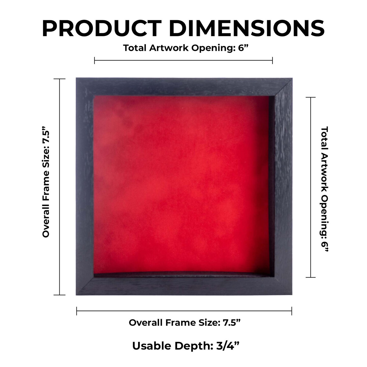 Black Wood Grain Shadow Box Frame with Acrylic Front - Red Suede Backing, 30 Sizes