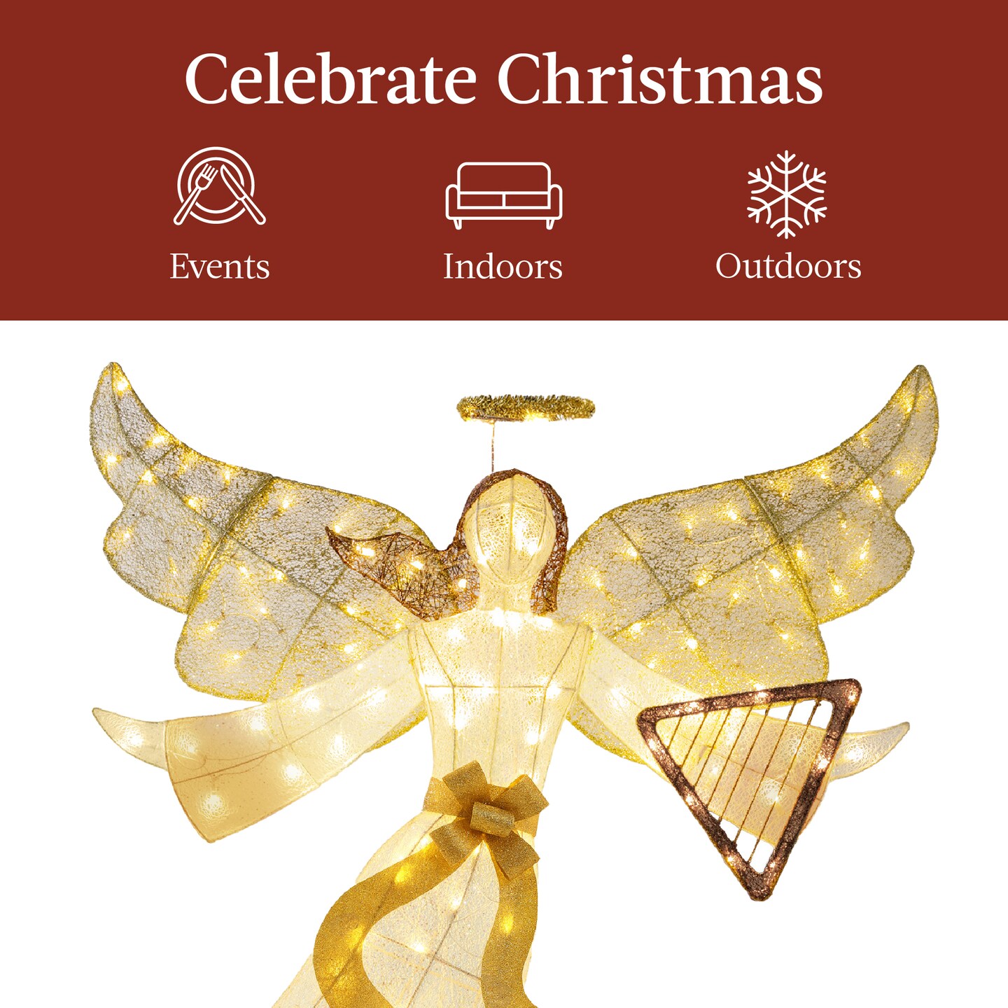 Best Choice Products 5ft Lighted Outdoor Angel Christmas Decoration for Lawn w/ 140 LED Lights, Harp, Bow, Ground Stakes