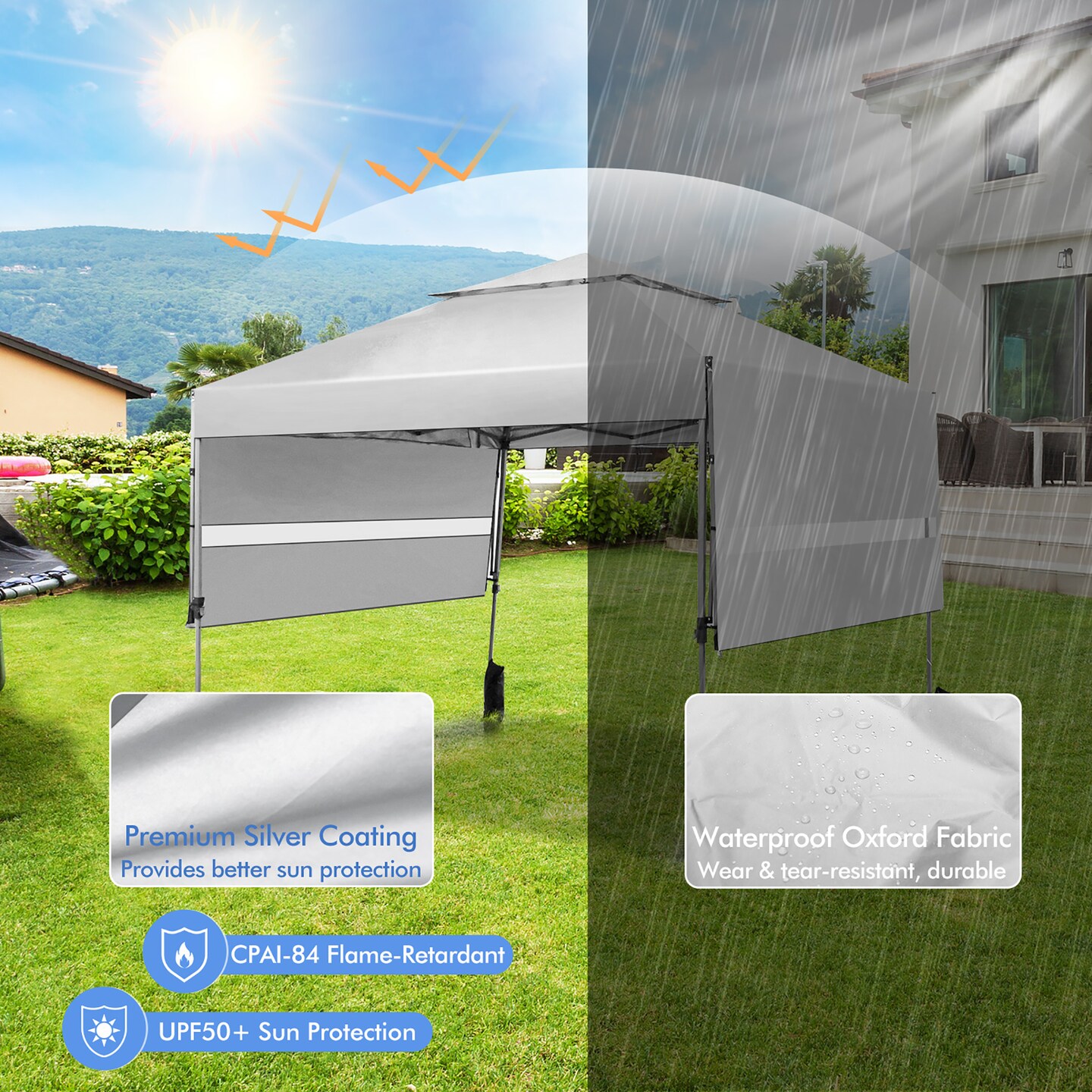 Costway 10&#x27;x17.6&#x27;Outdoor Instant Pop-up Canopy Tent Dual Half Awnings Adjust Patio