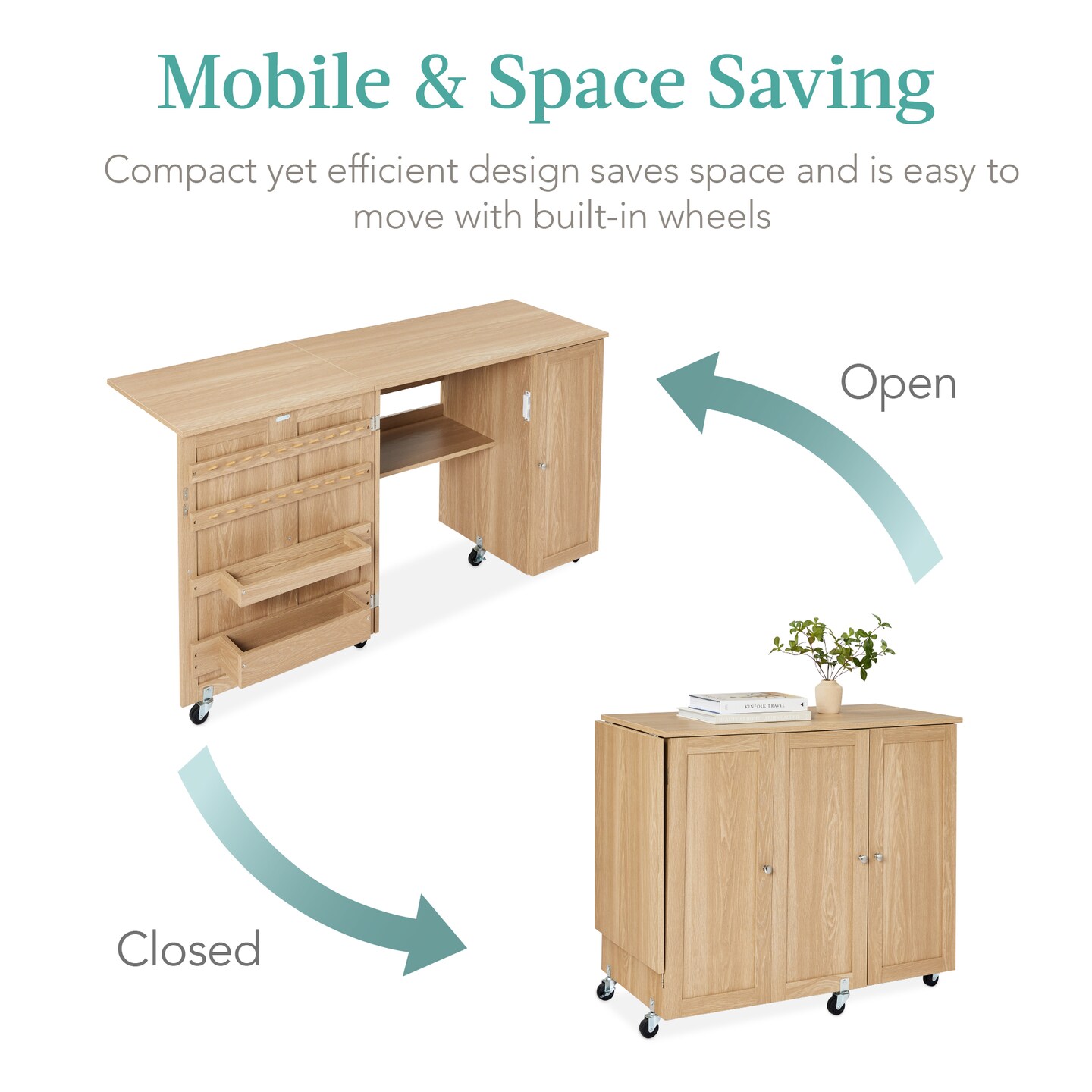 Best Choice Products Large Portable Multipurpose Folding Sewing Table w/ Magnetic Doors, Craft Storage