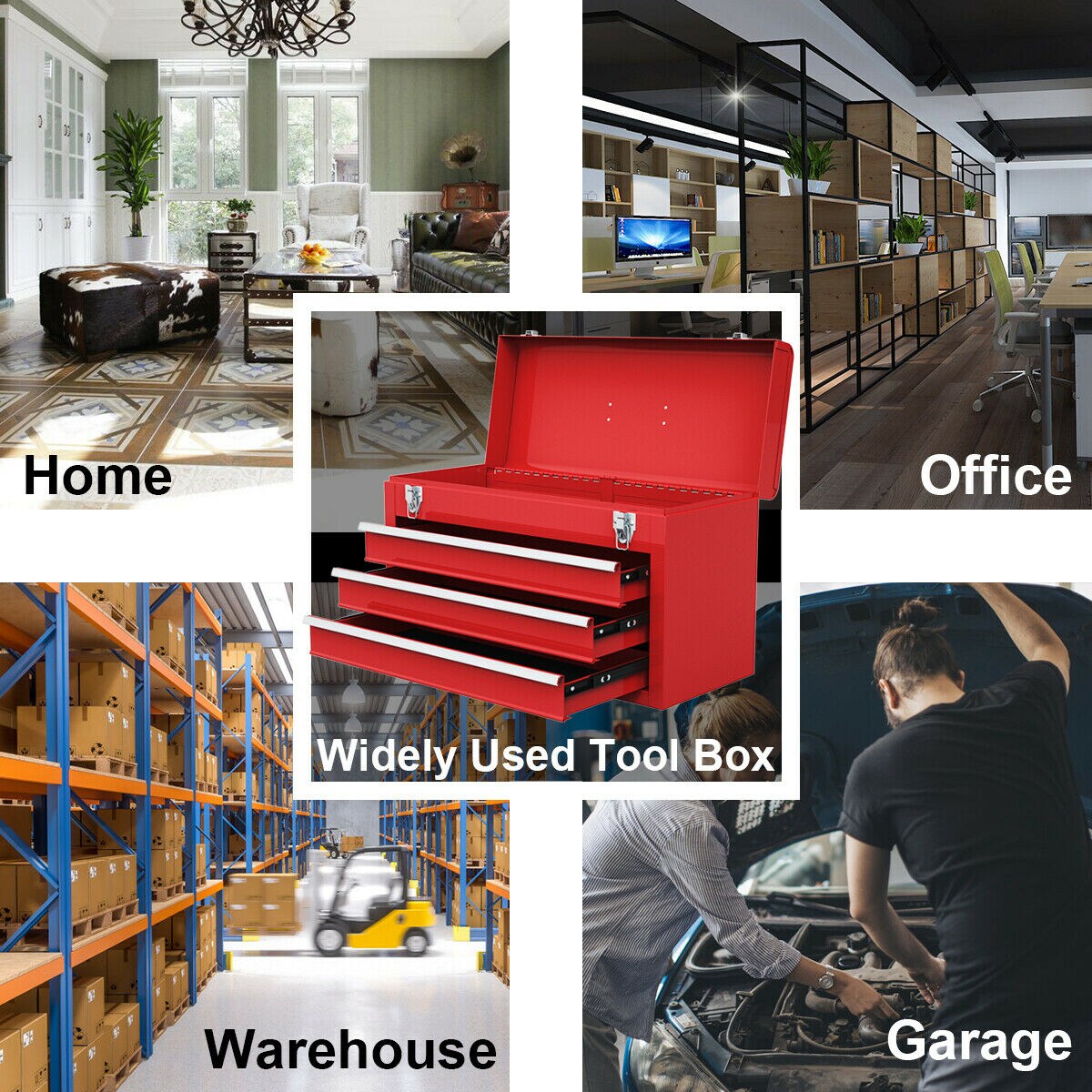 Costway Portable Tool Chest Box Storage Cabinet Garage Mechanic Organizer 3 Drawers Black/Red/Blue