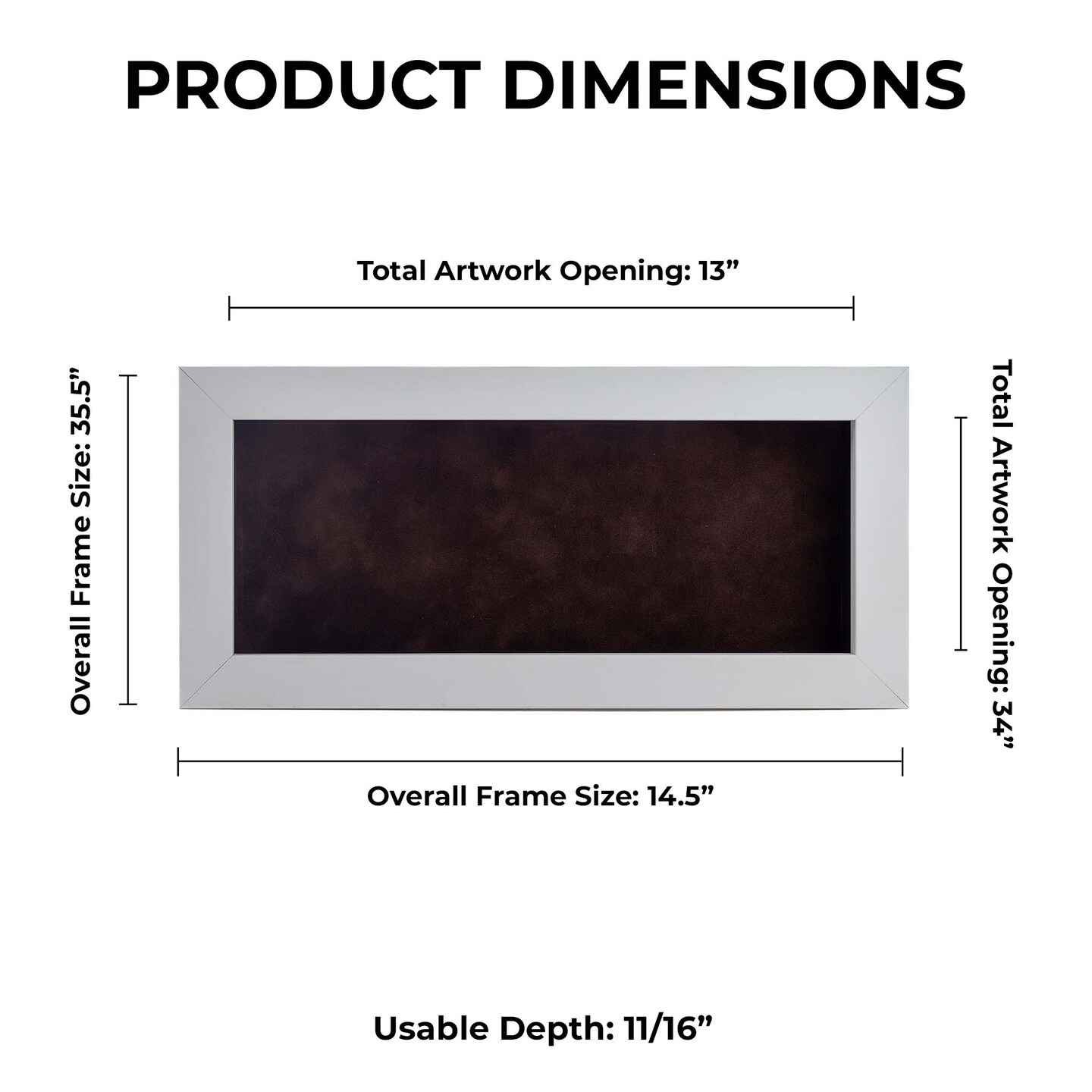 Classic White Wood Shadown Box Frame with Acrylic Front - Brown Suede Backing, 30 Sizes