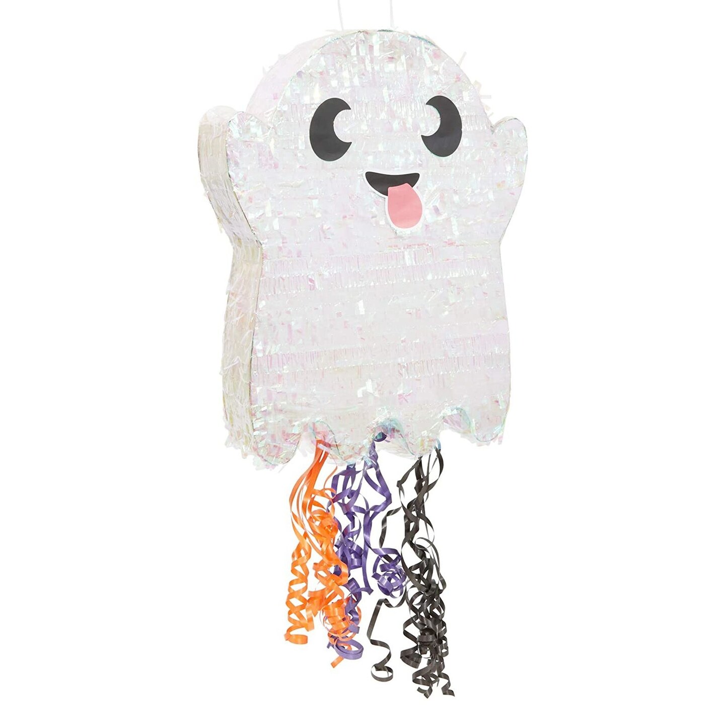 Spooky Central Halloween Pinata Pull String Ghost Party Supplies for Kids Ages 3-14 – Sturdy Paper Design, Easy-Hang – Iridescent & Multicolor (17 x 13 x 3 in)