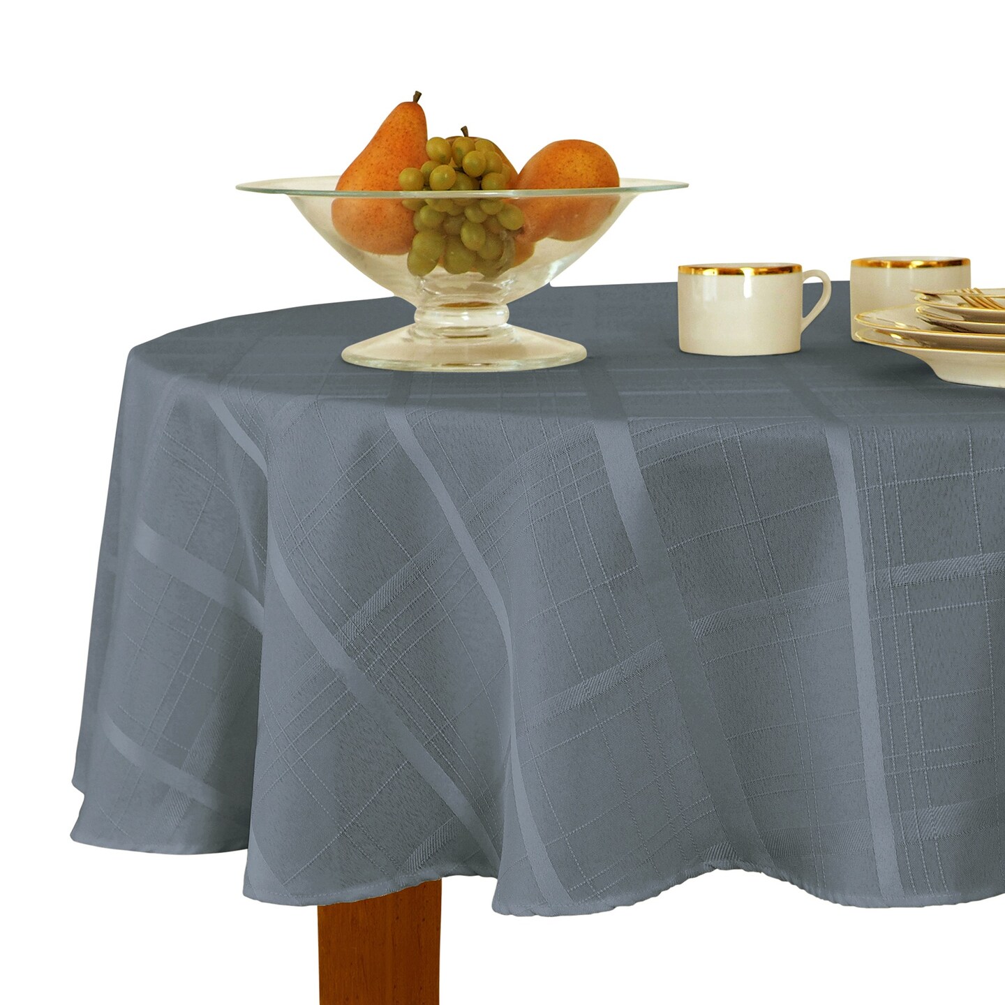 Threadmade Home Elegance Plaid Jacquard Tablecloth, Blue Shadow - 90"W x 90"L Round