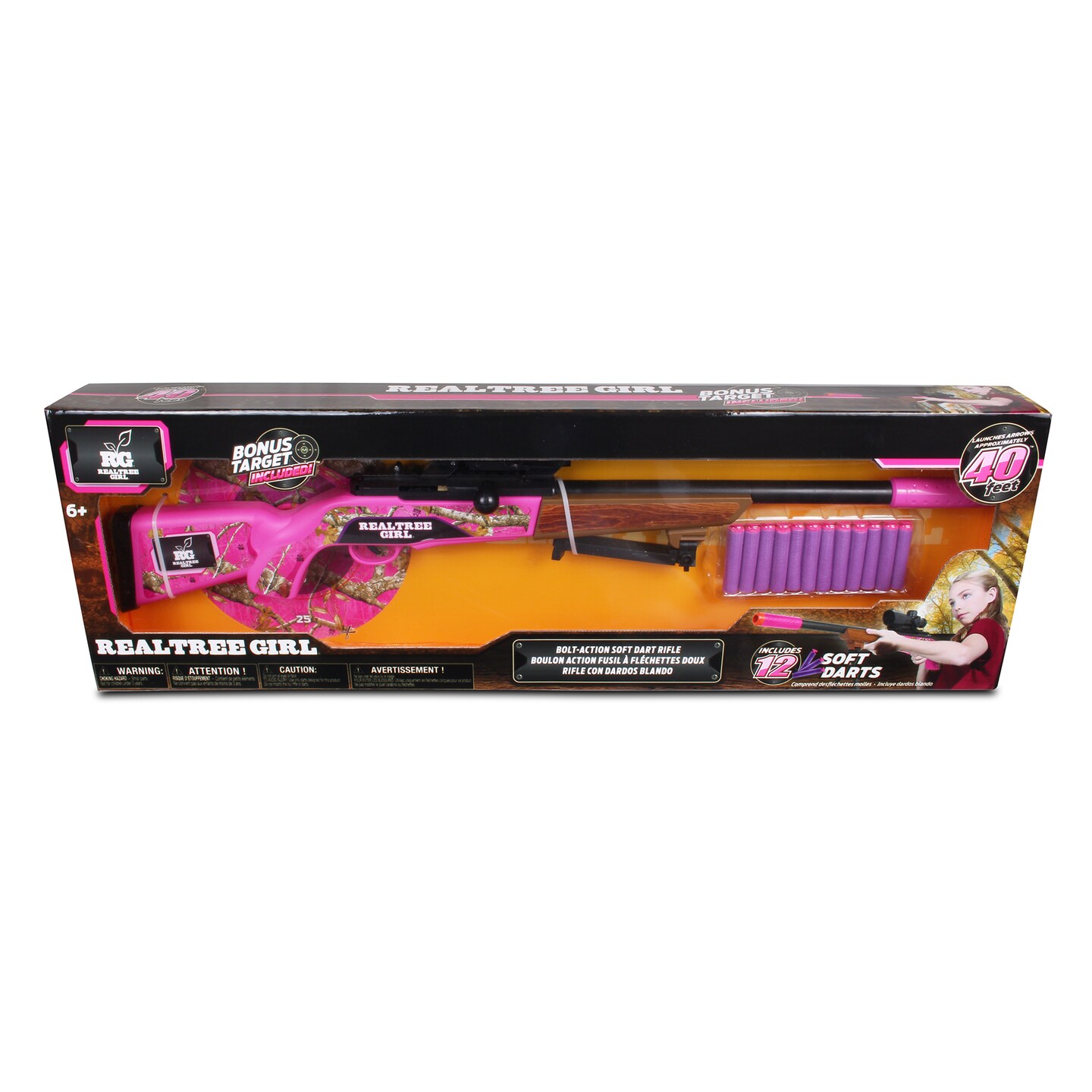 RealTree Girl: Soft Dart Hunting Rifle W/ 12 Darts & Practice Target, Pink