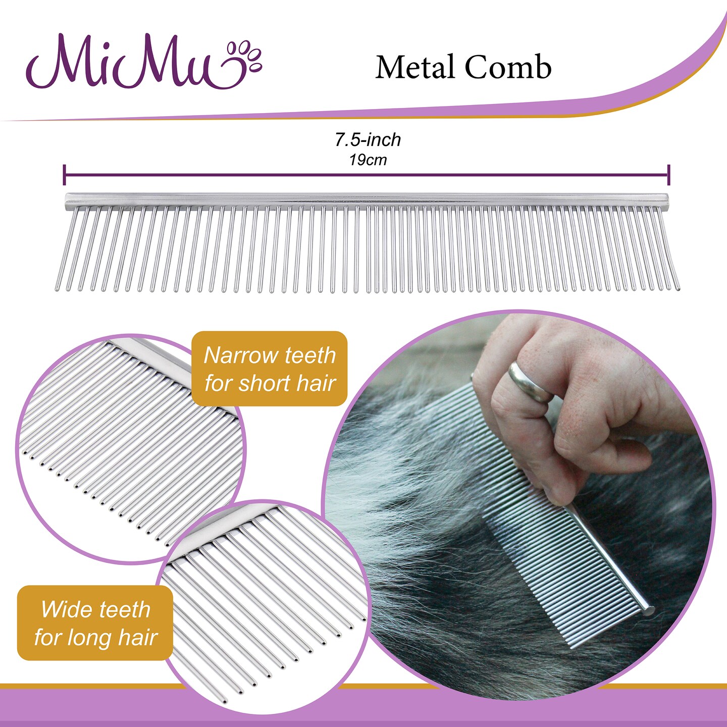 MiMu 2-Sided Dematting Undercoat Dog Rake Brush with Grooming Comb