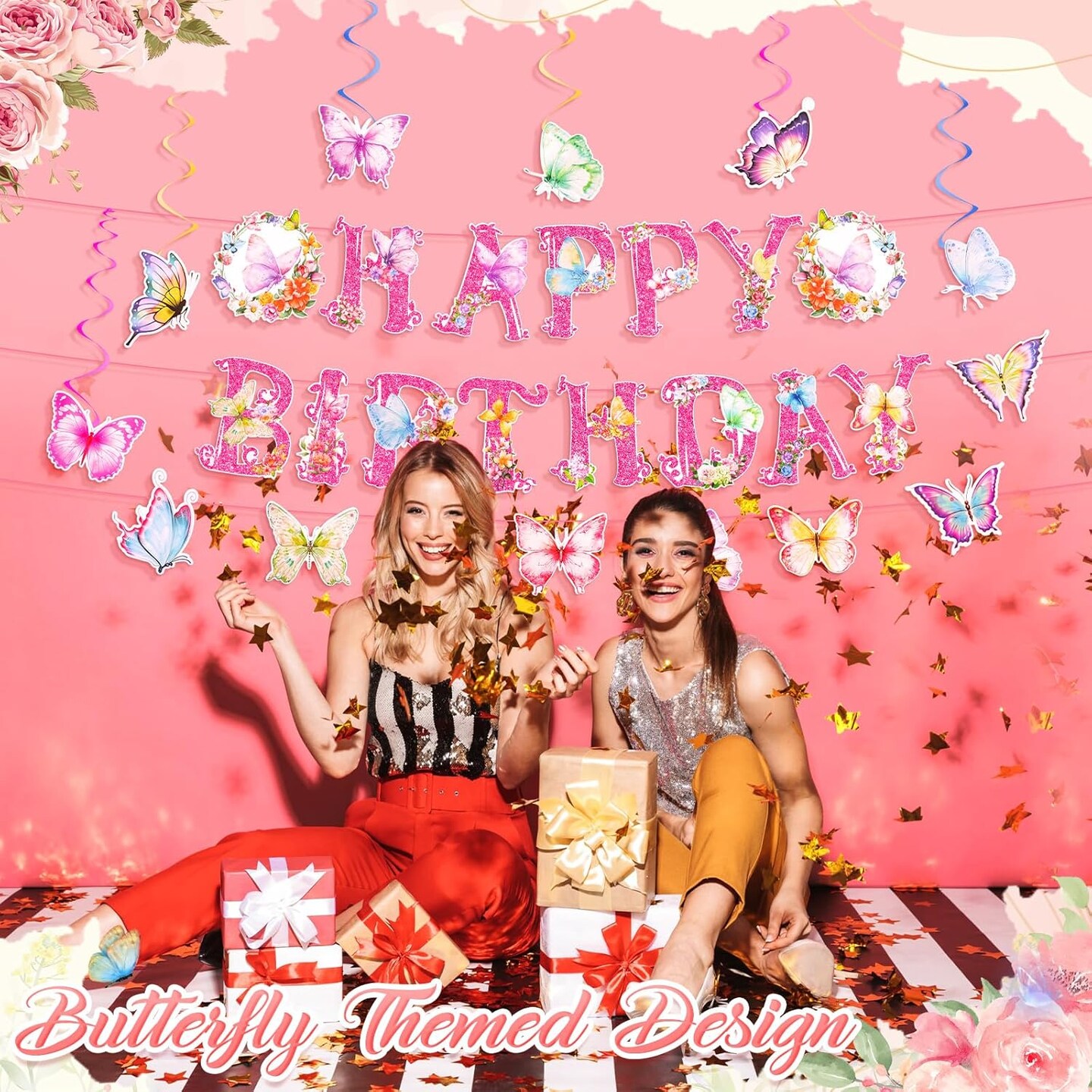 27 Pcs Butterfly Birthday Decorations for Spring Party, Butterfly Hanging Swirl Decoration