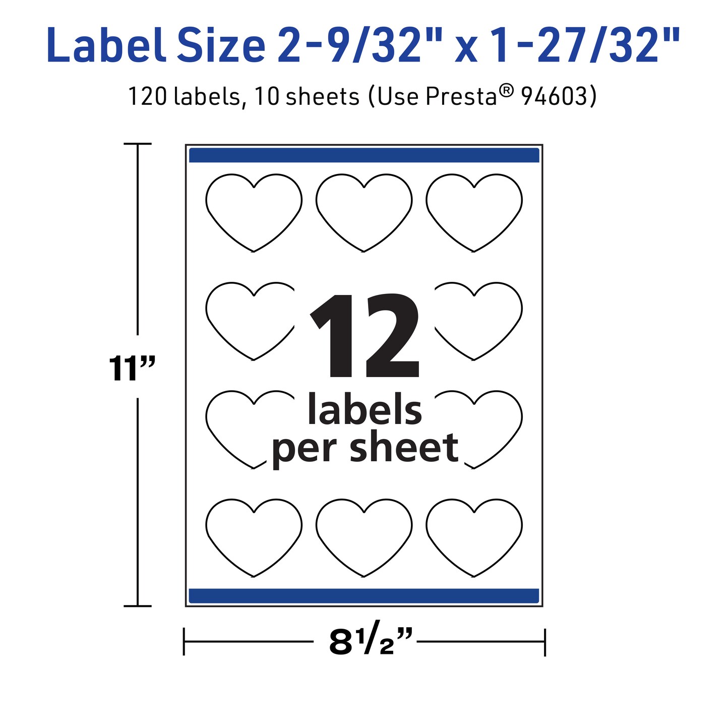Avery TrueBlock Matte White Paper Labels, 2-9/32" x 1-27/32" Heart