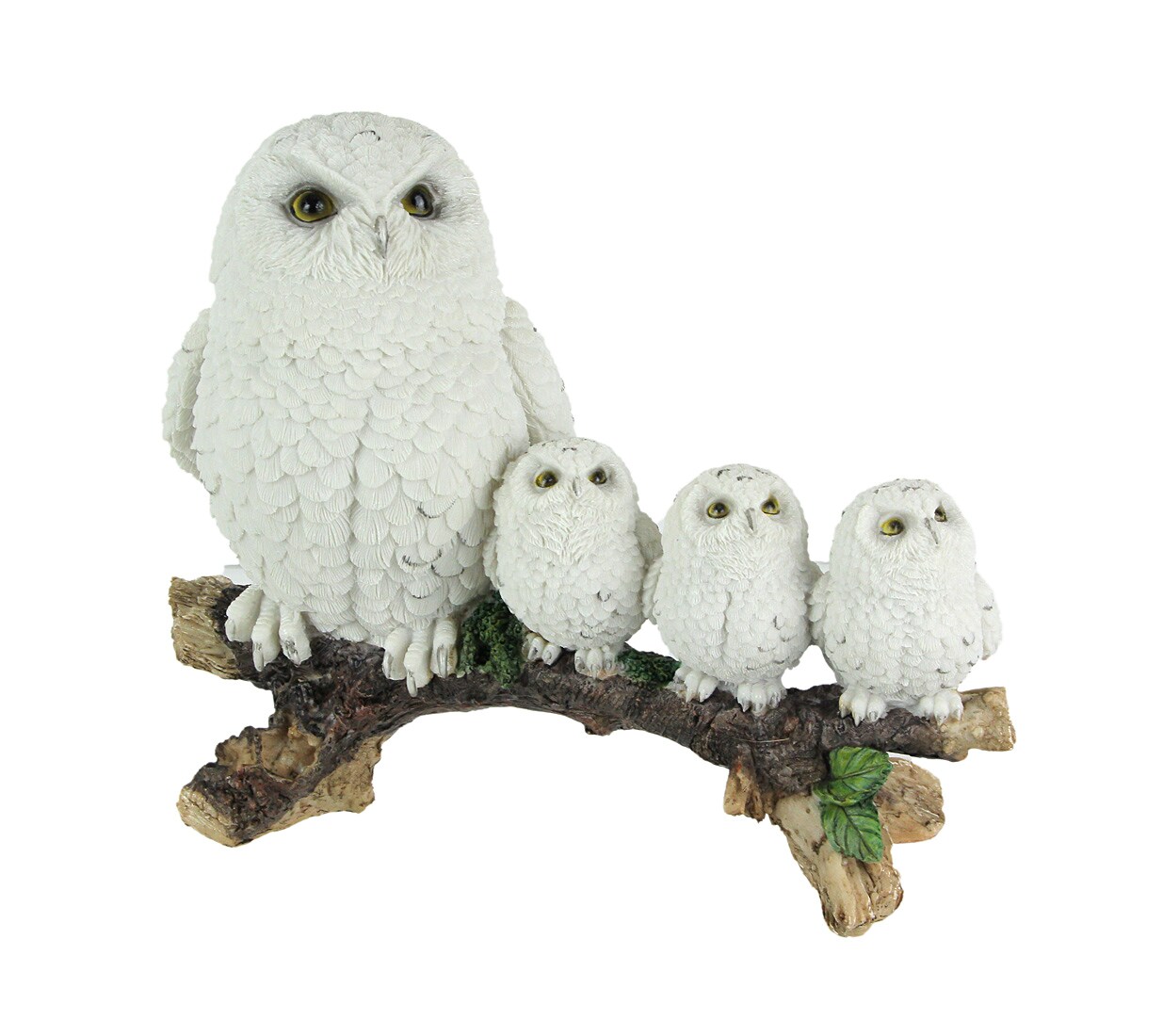 Lifelike Snowy Owl and Chicks Tabletop Statue Mother and Children Figure
